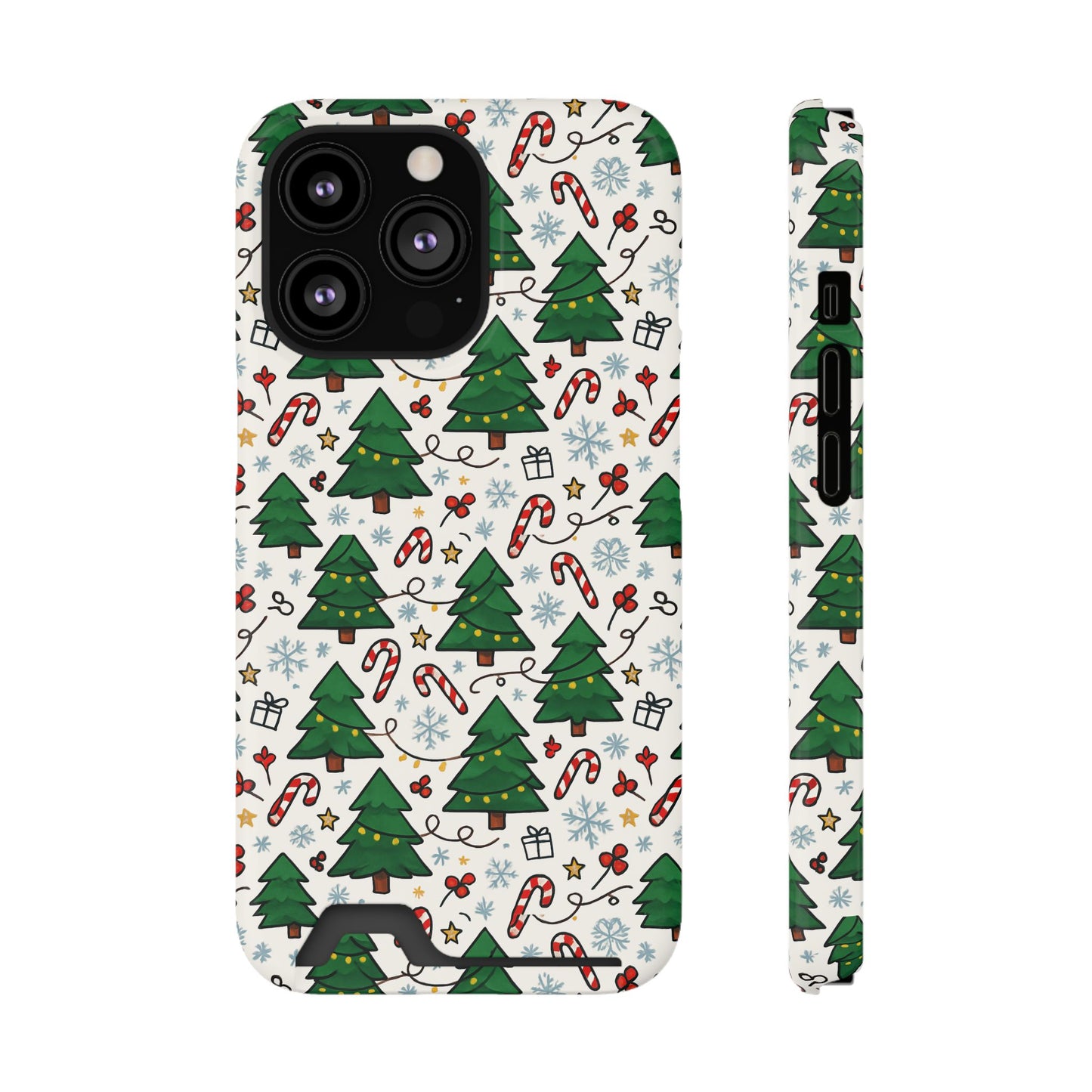 Festive Christmas Trees Phone Card Case – Holiday Candy Cane & Gift Pattern