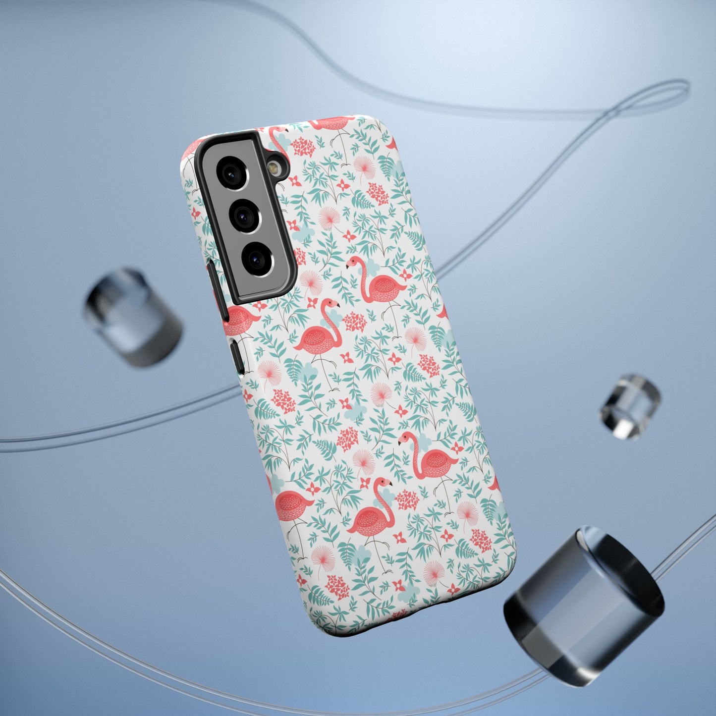 Flamingo Floral Impact Phone Case — Shockproof Protective Cover with Pink Flamingo & Botanical Pattern