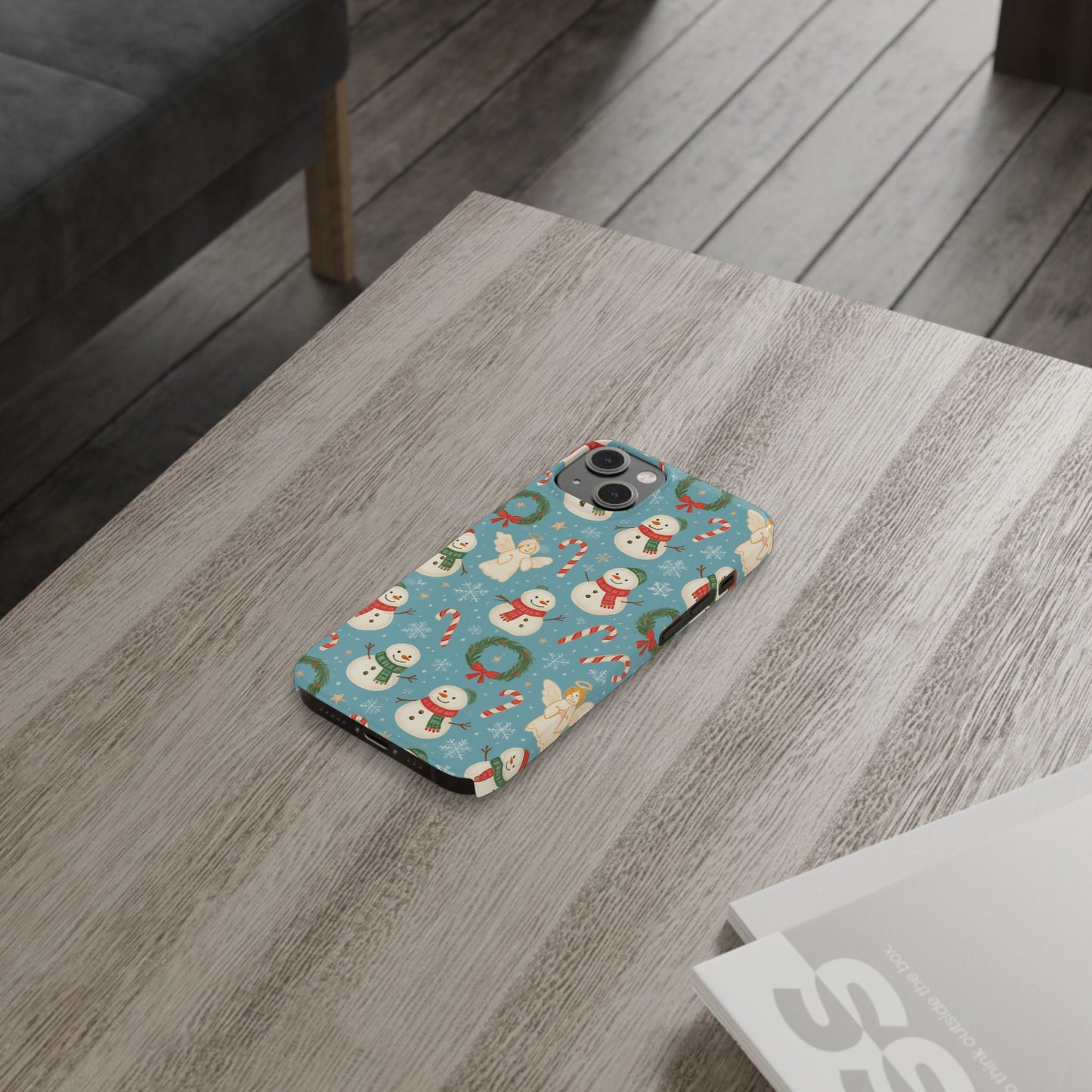 Holiday Snowman Slim Phone Case — Cute Christmas Candy Cane & Wreath Pattern