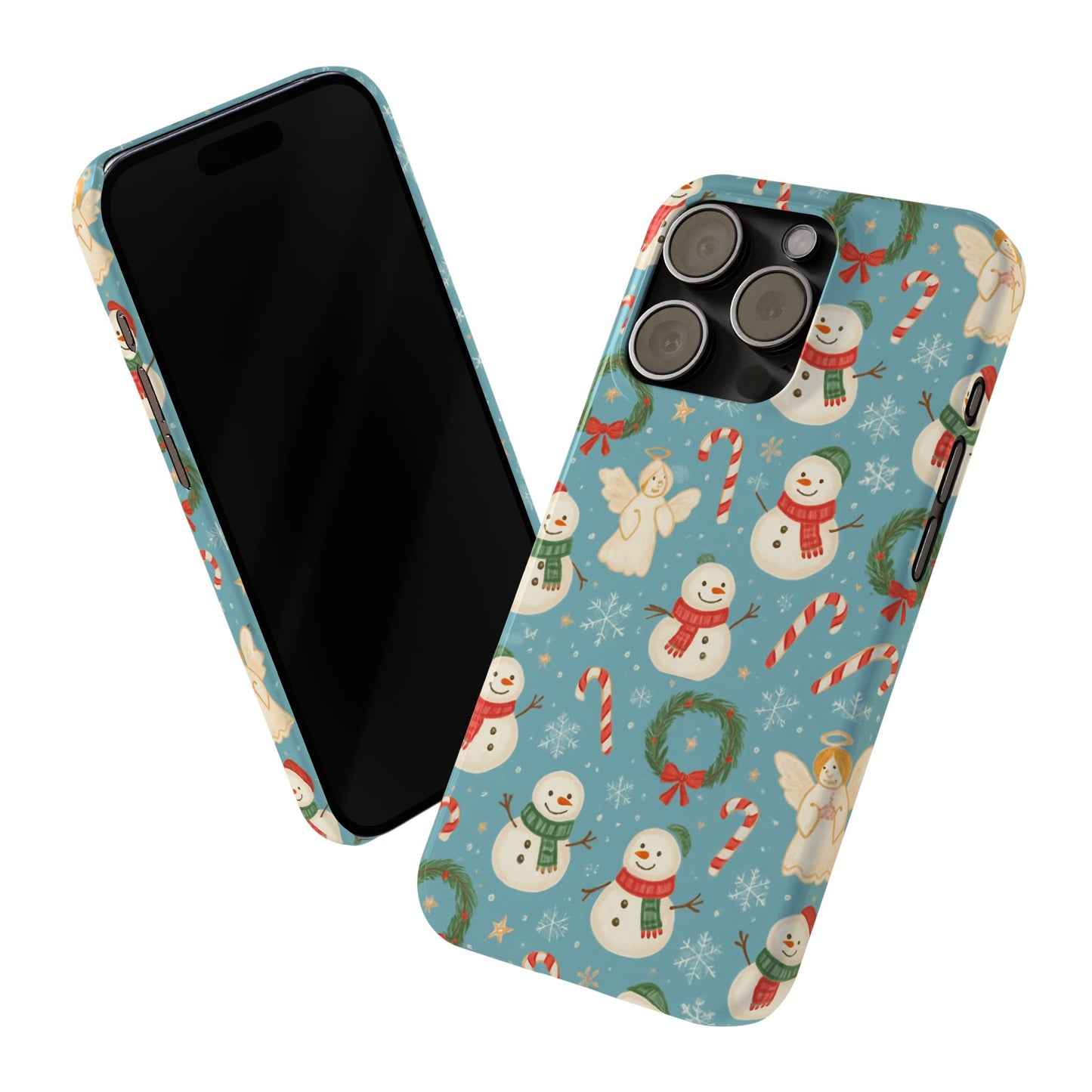 Holiday Snowman Slim Phone Case — Cute Christmas Candy Cane & Wreath Pattern