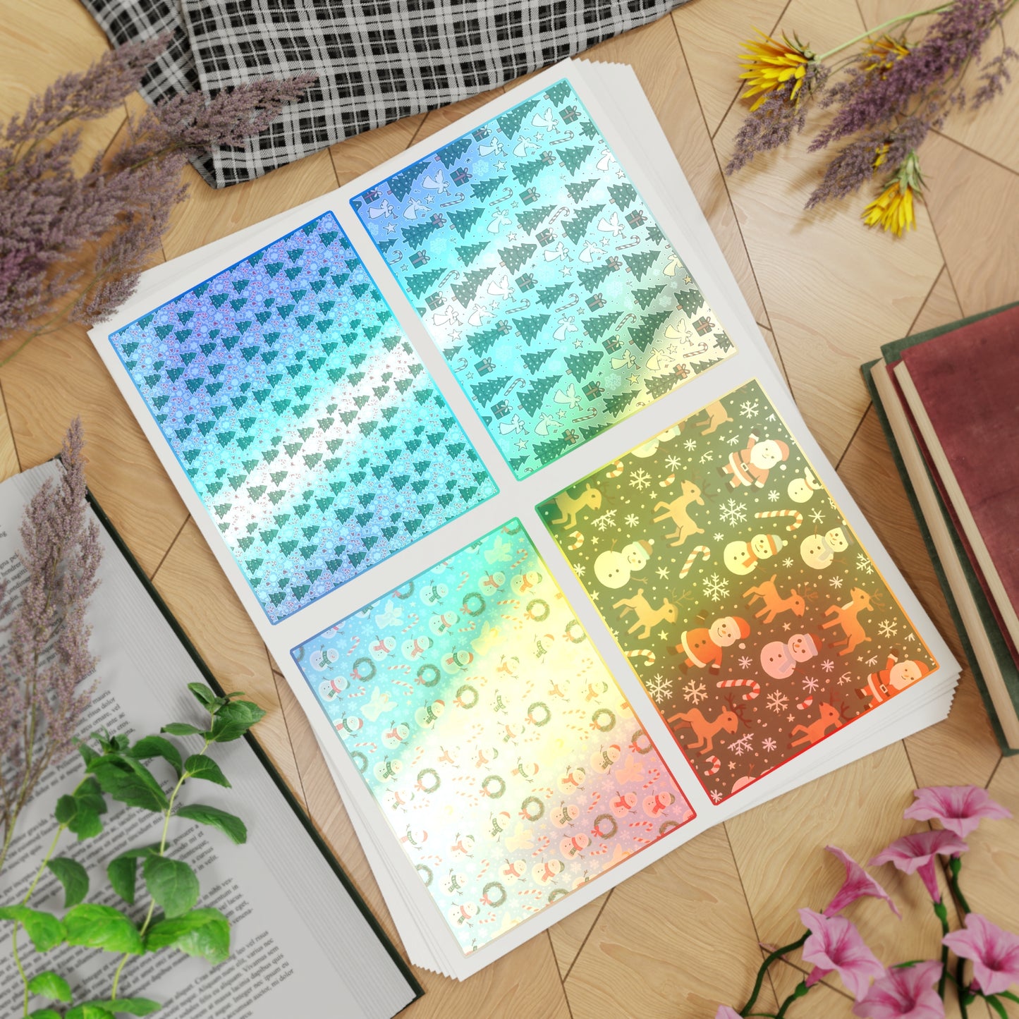 Holographic Holiday Sticker Sheets — 10-Pack Christmas Window Decals