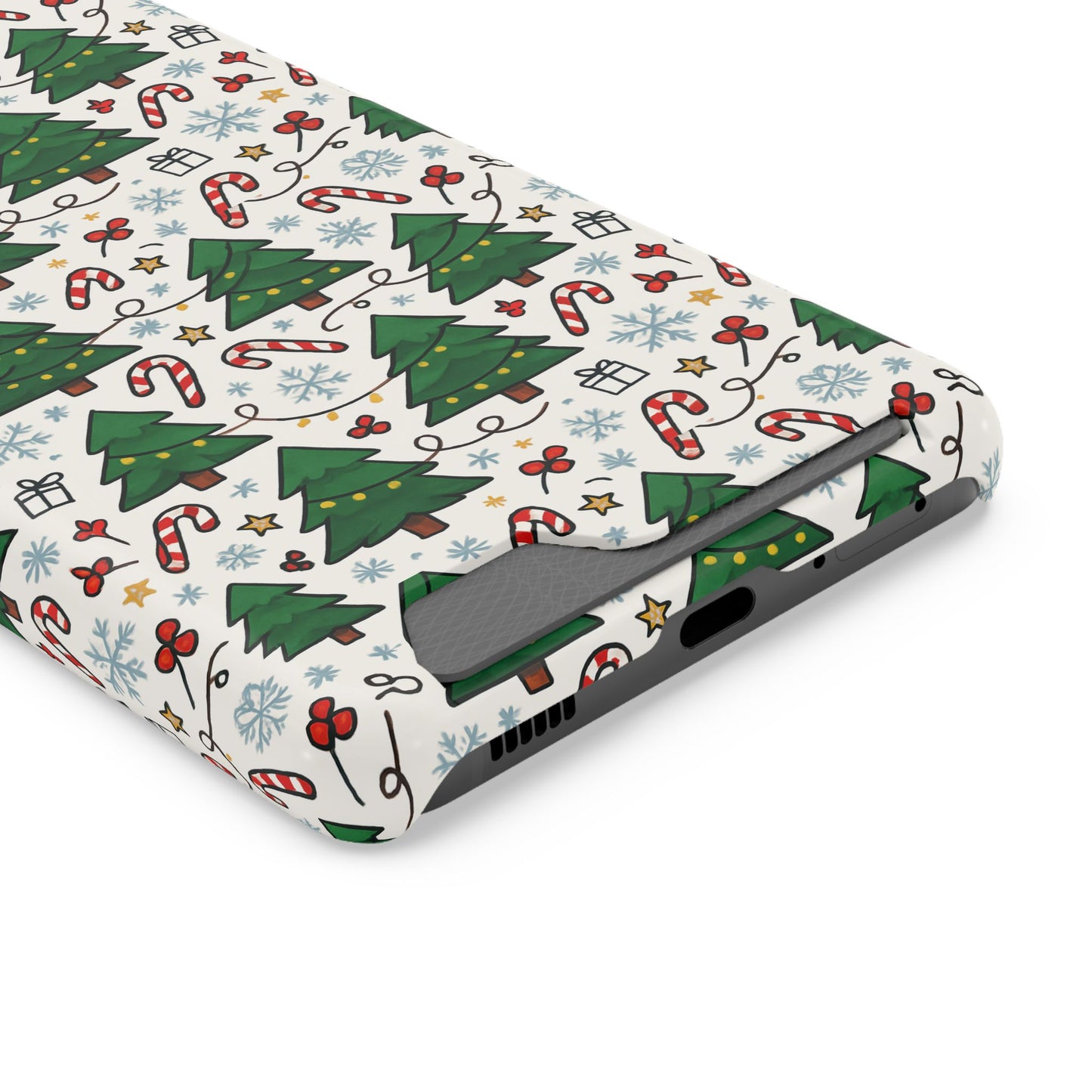Festive Christmas Trees Phone Card Case – Holiday Candy Cane & Gift Pattern
