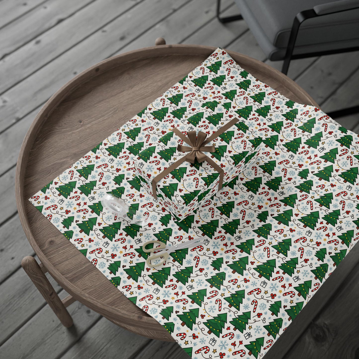 Christmas Trees & Candy Canes Wrapping Paper Roll — Festive Holiday Gift Wrap