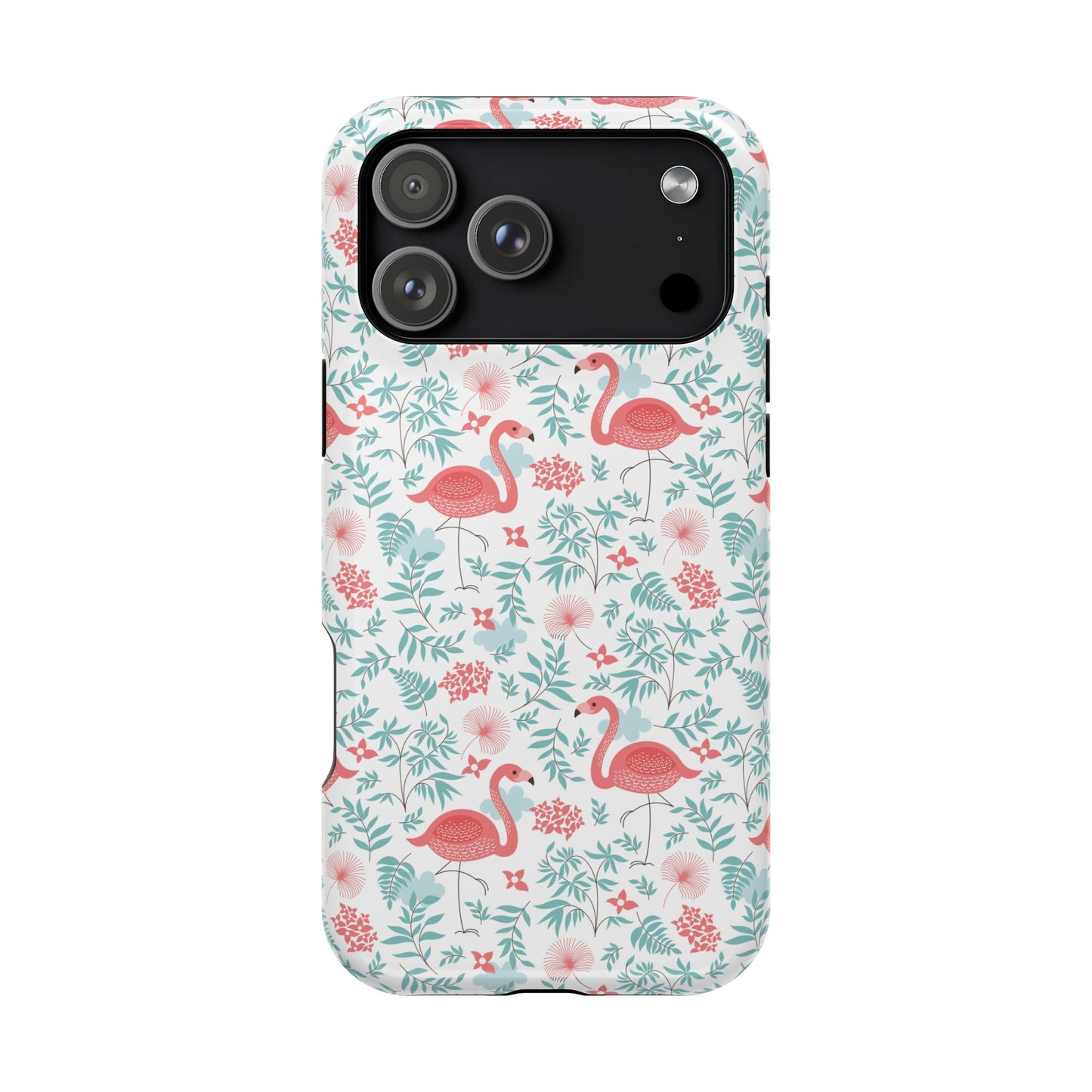 Flamingo Floral Impact Phone Case — Shockproof Protective Cover with Pink Flamingo & Botanical Pattern