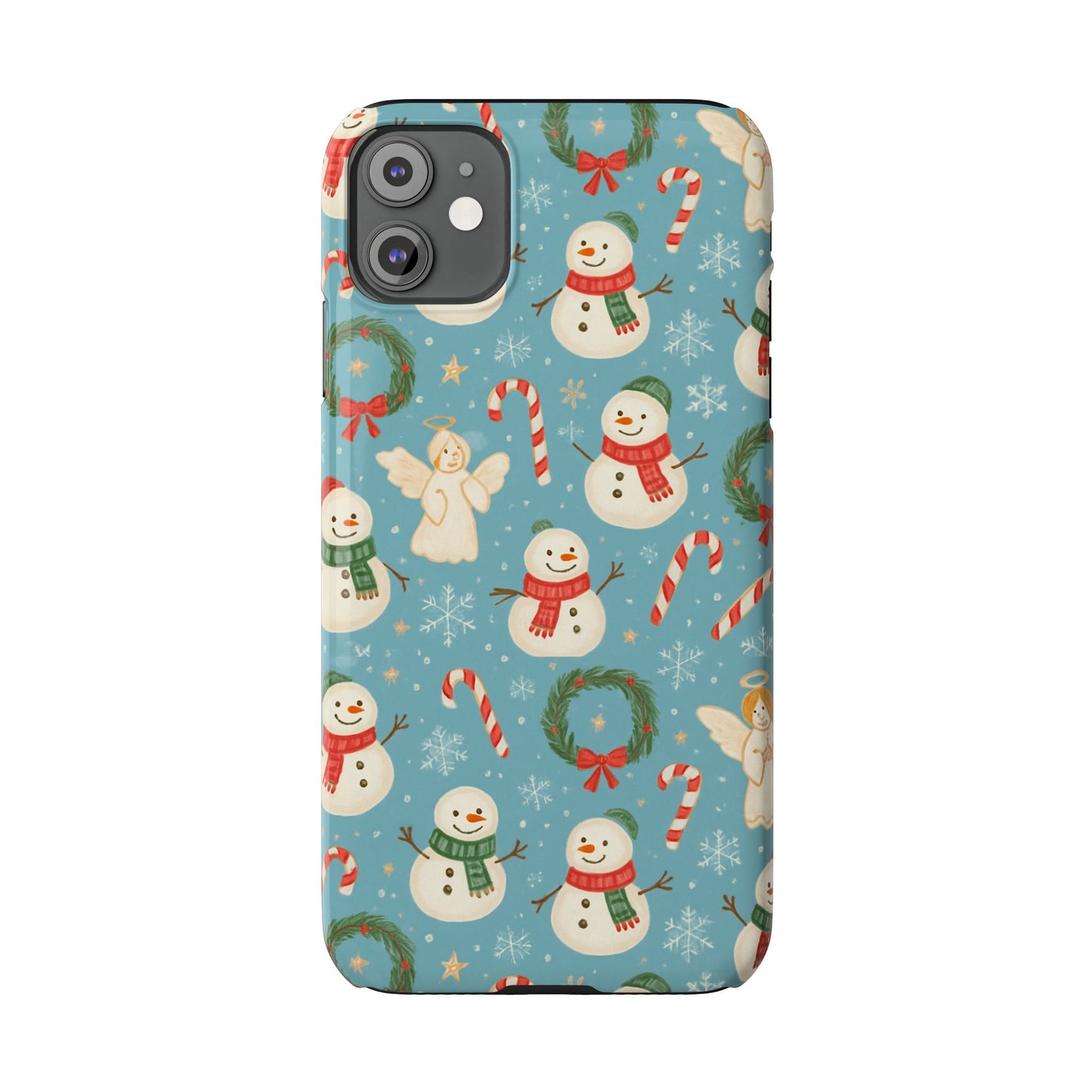 Holiday Snowman Slim Phone Case — Cute Christmas Candy Cane & Wreath Pattern