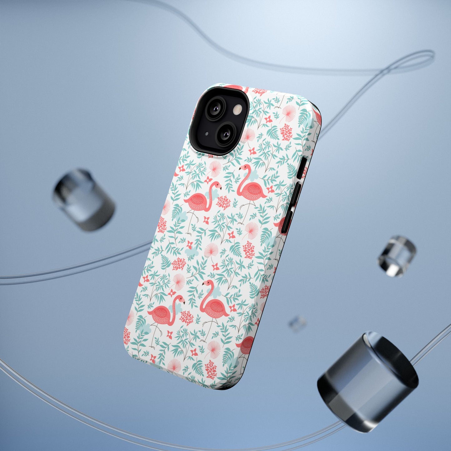 Flamingo Floral Impact Phone Case — Shockproof Protective Cover with Pink Flamingo & Botanical Pattern