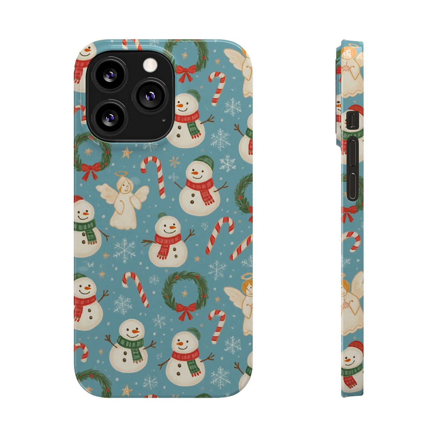 Holiday Snowman Slim Phone Case — Cute Christmas Candy Cane & Wreath Pattern