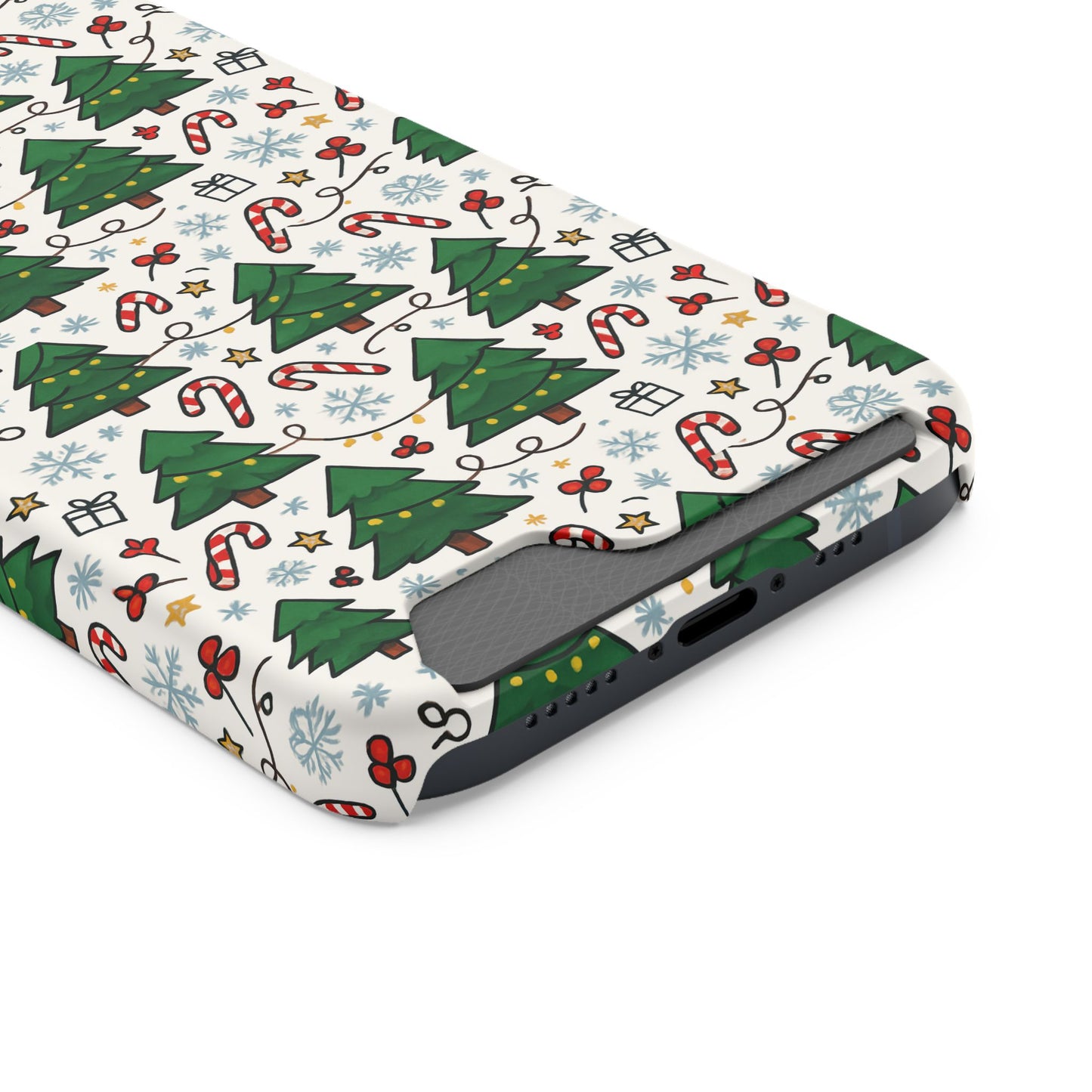 Festive Christmas Trees Phone Card Case – Holiday Candy Cane & Gift Pattern