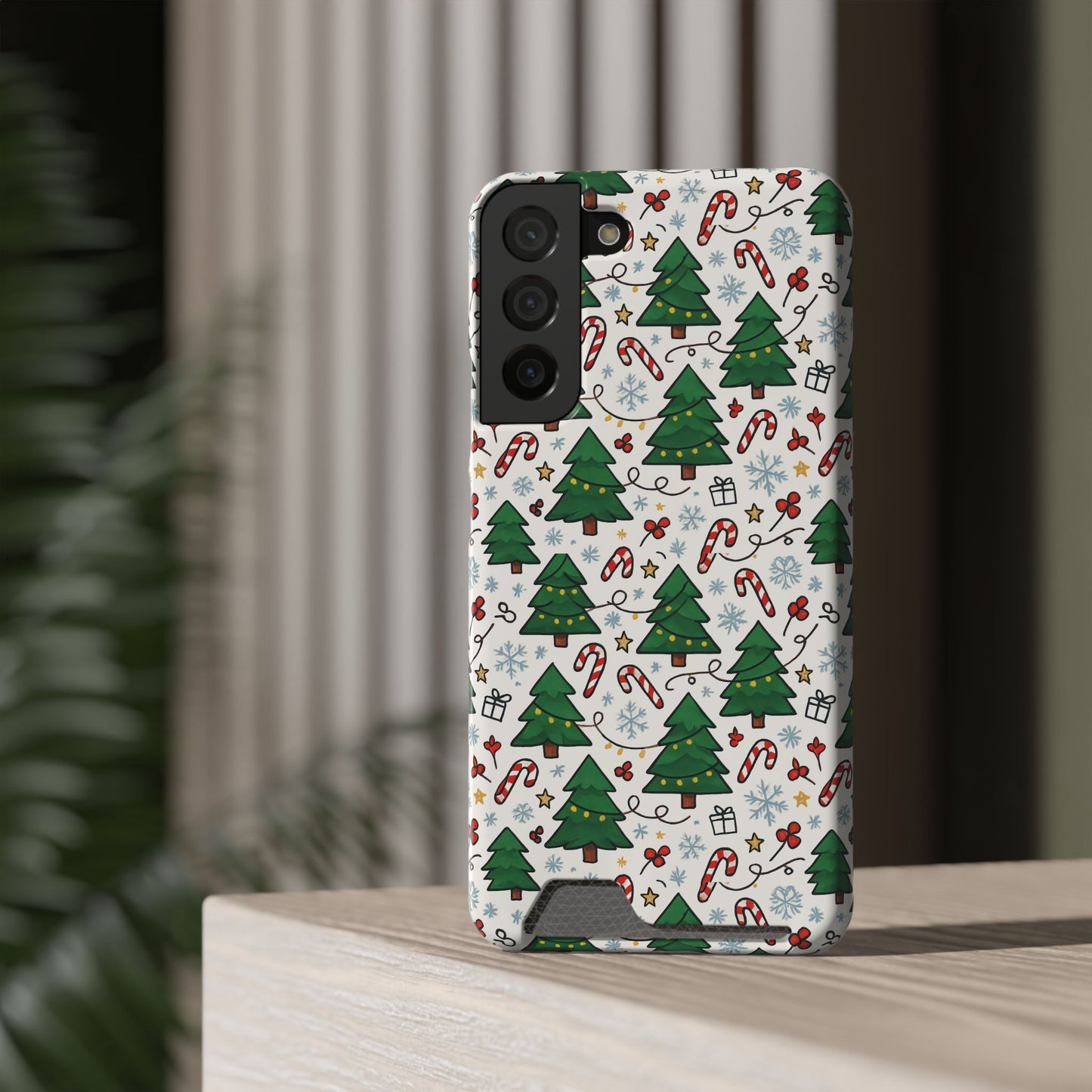 Festive Christmas Trees Phone Card Case – Holiday Candy Cane & Gift Pattern