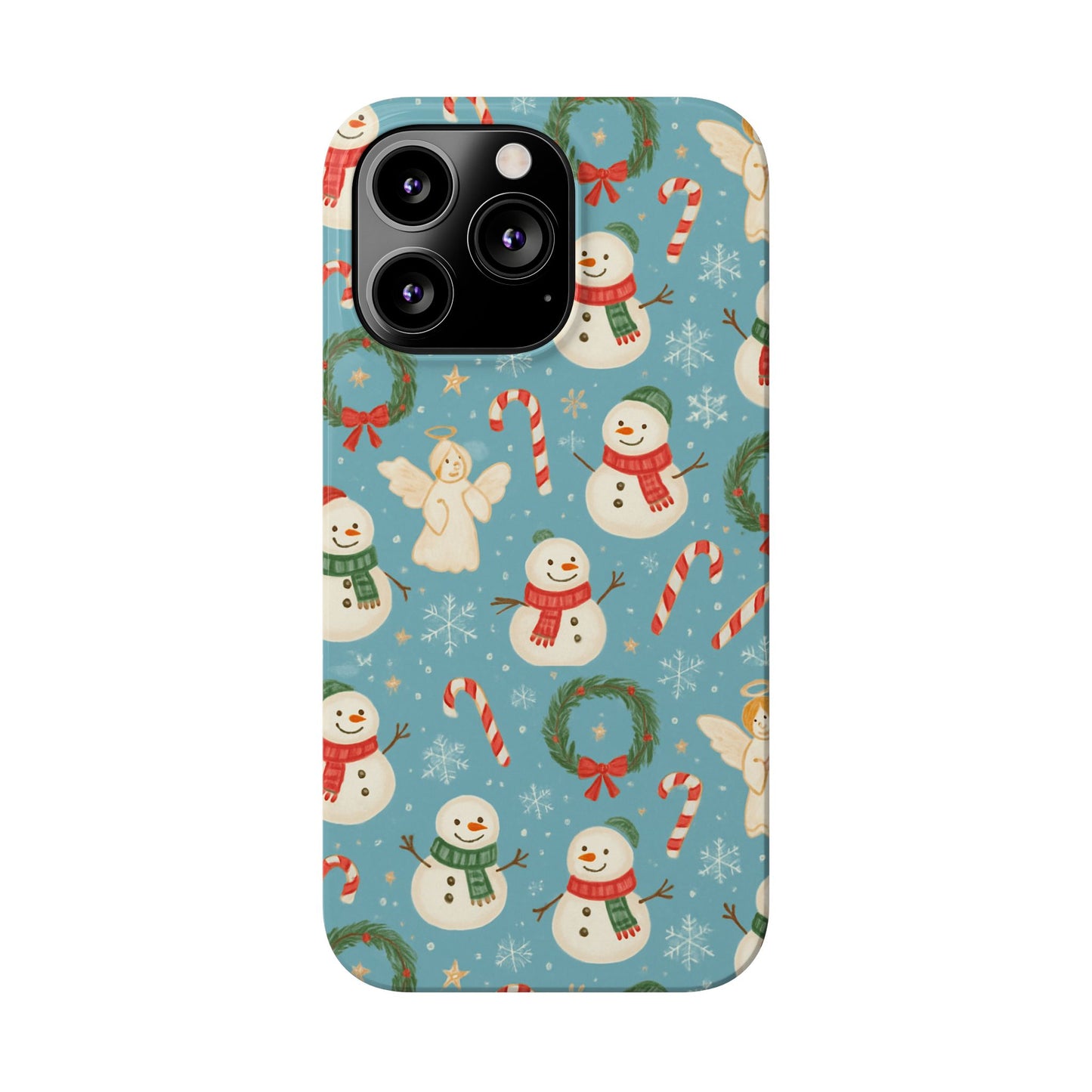 Holiday Snowman Slim Phone Case — Cute Christmas Candy Cane & Wreath Pattern