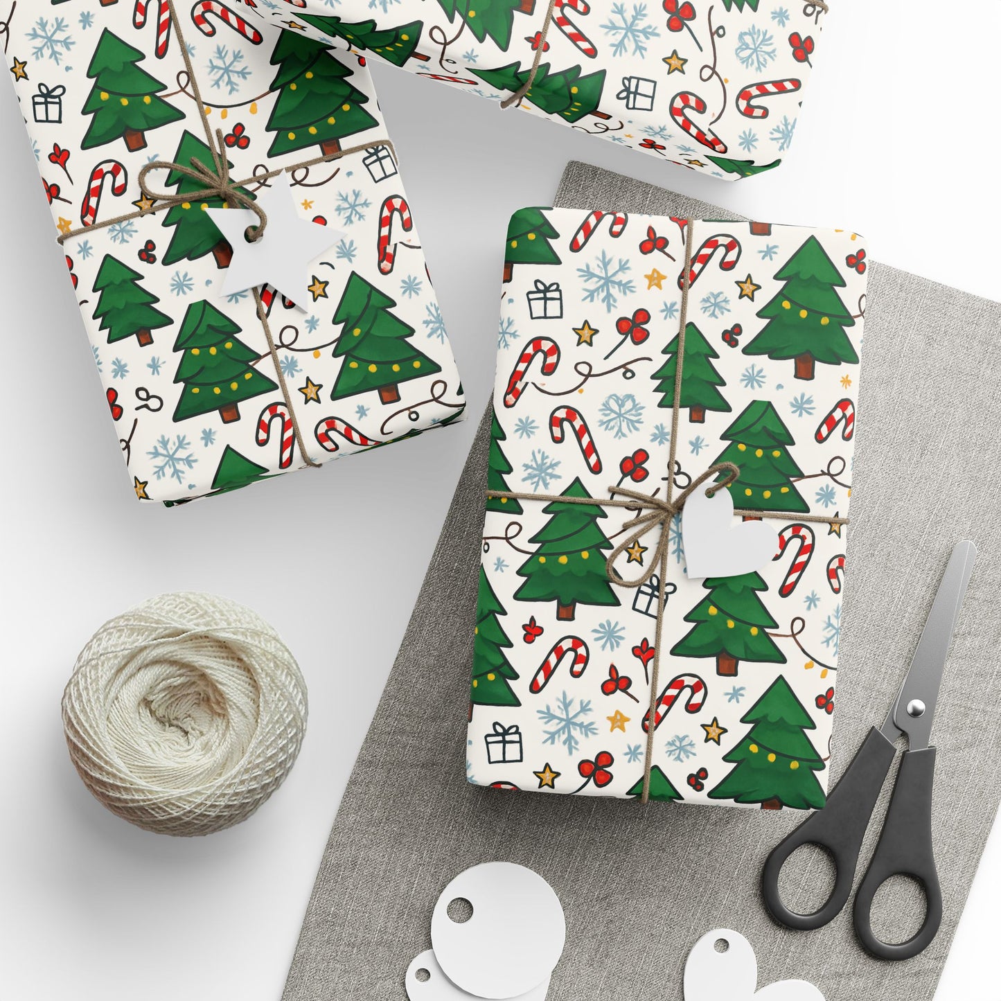 Christmas Trees & Candy Canes Wrapping Paper Roll — Festive Holiday Gift Wrap