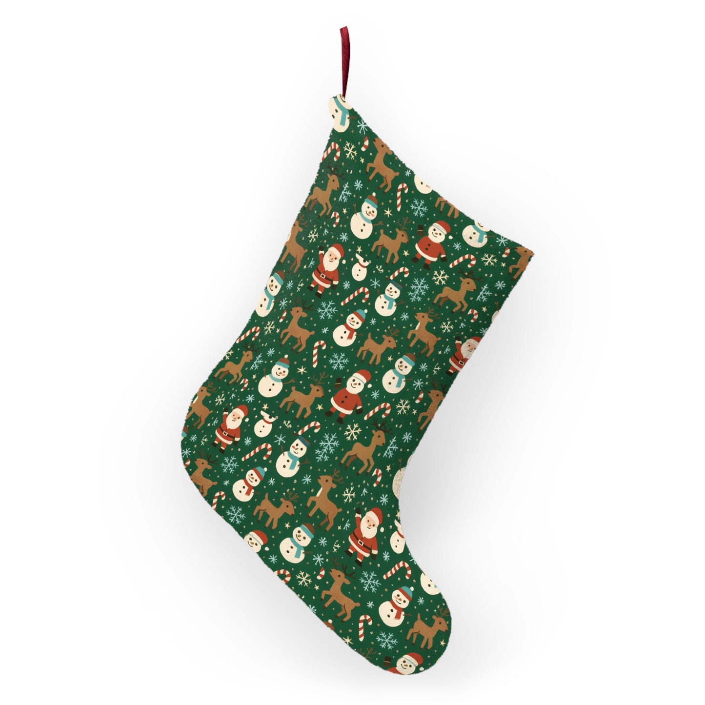 Christmas Stocking – Cute Santa, Snowman & Reindeer Pattern Holiday Stocking