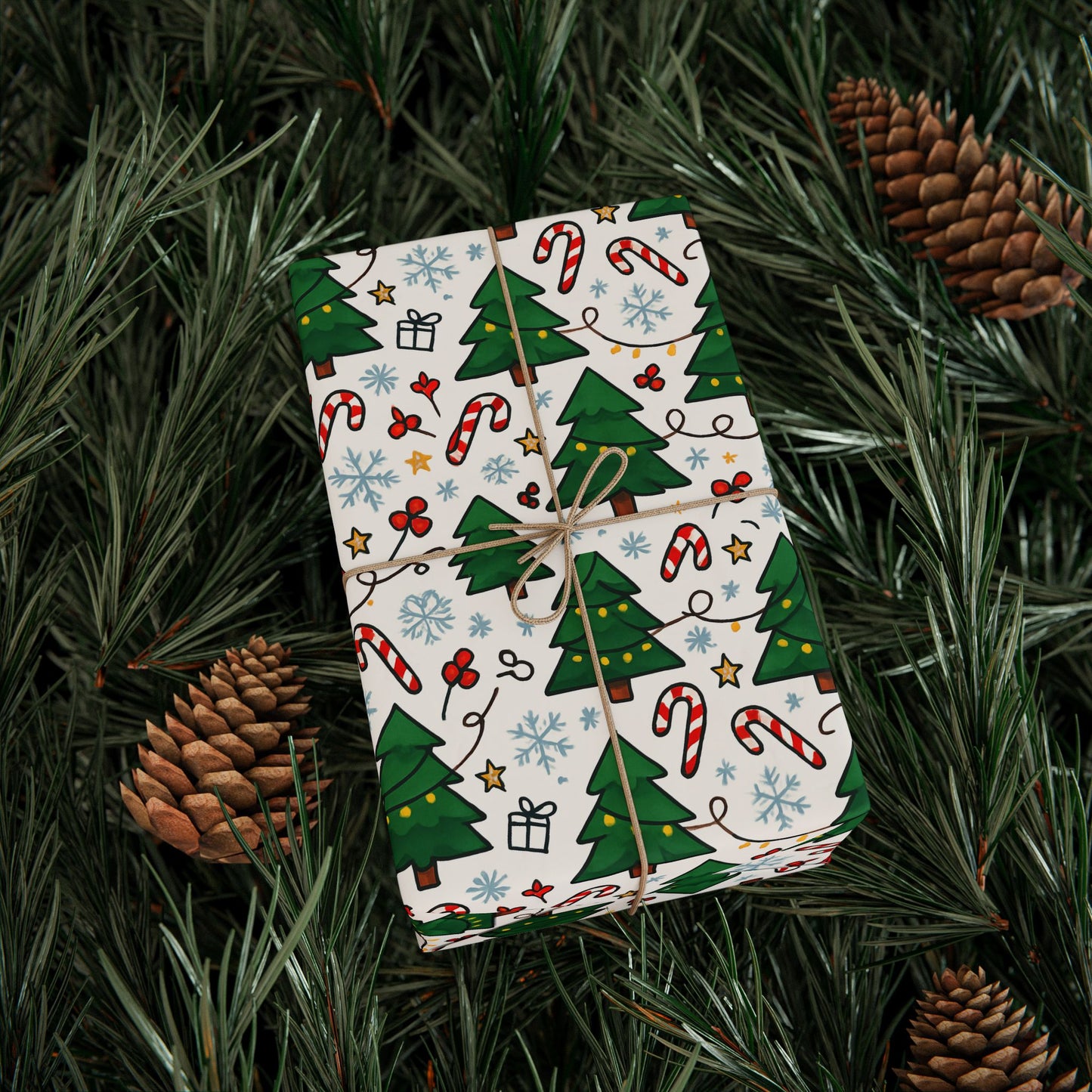 Christmas Trees & Candy Canes Wrapping Paper Roll — Festive Holiday Gift Wrap