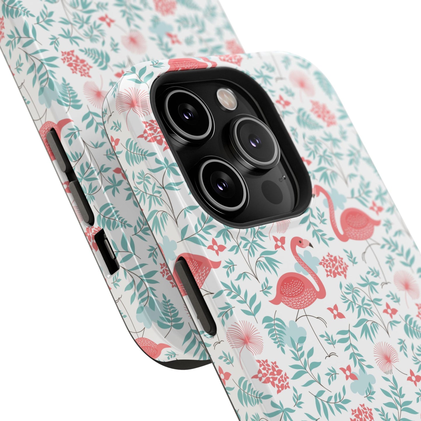 Flamingo Floral Impact Phone Case — Shockproof Protective Cover with Pink Flamingo & Botanical Pattern