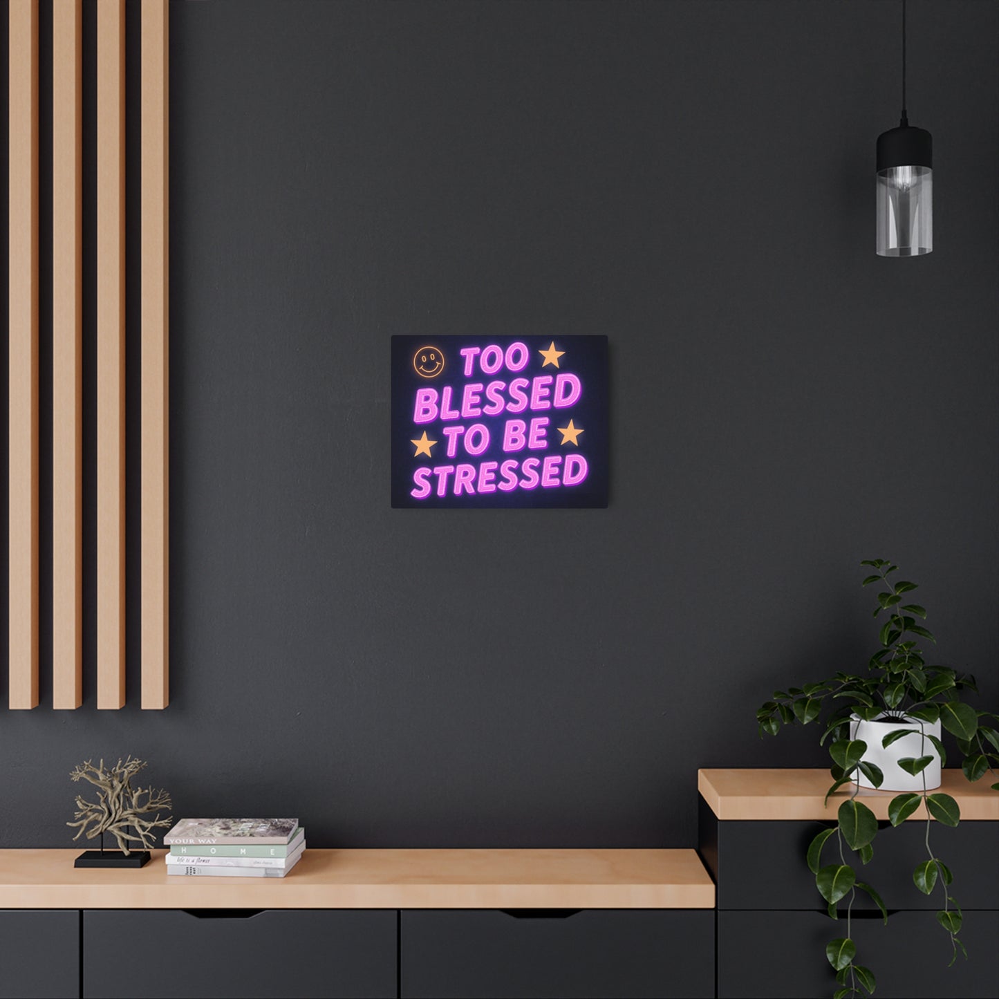 Too Blessed To Be Stressed Metal Art Sign — Neon Smile Wall Decor