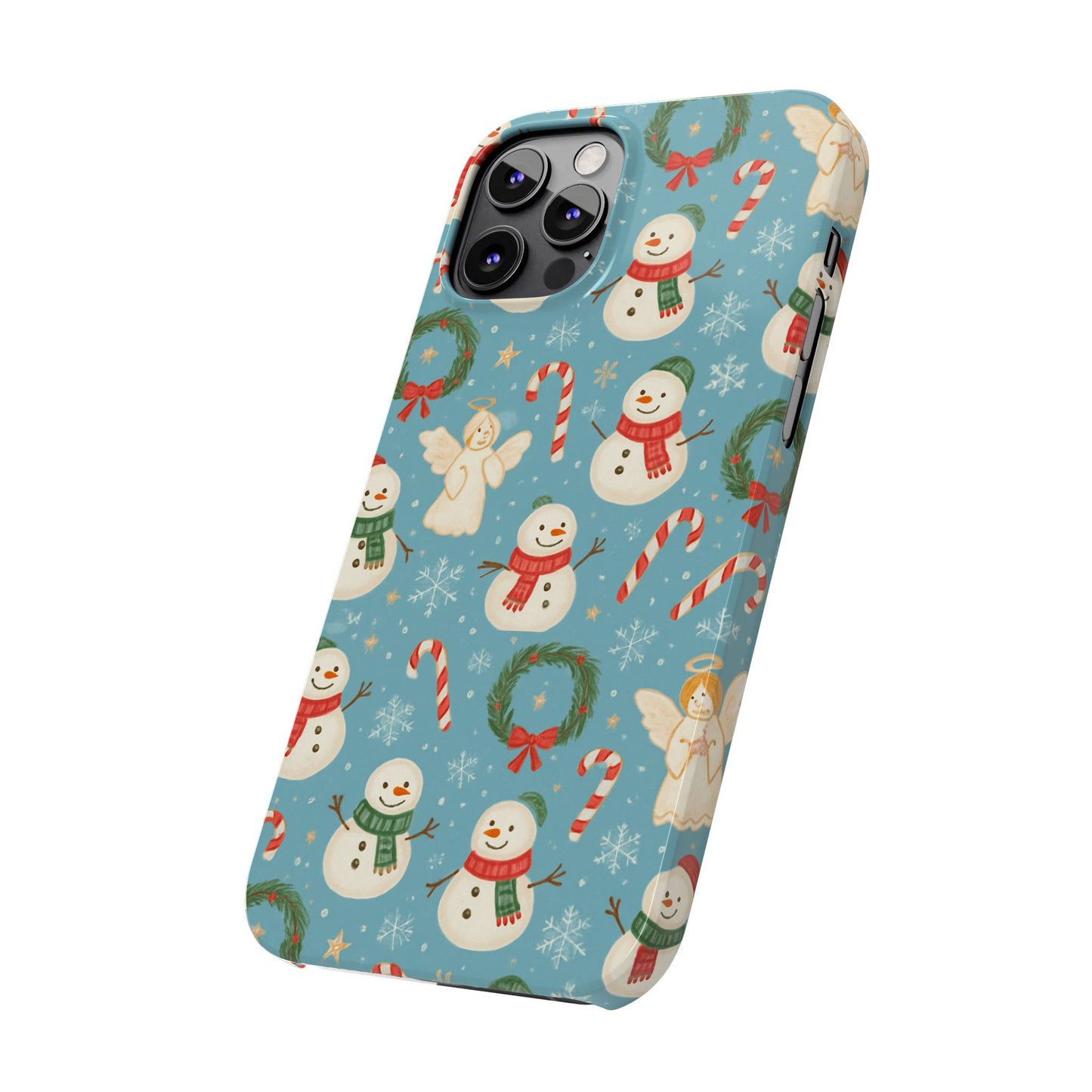 Holiday Snowman Slim Phone Case — Cute Christmas Candy Cane & Wreath Pattern