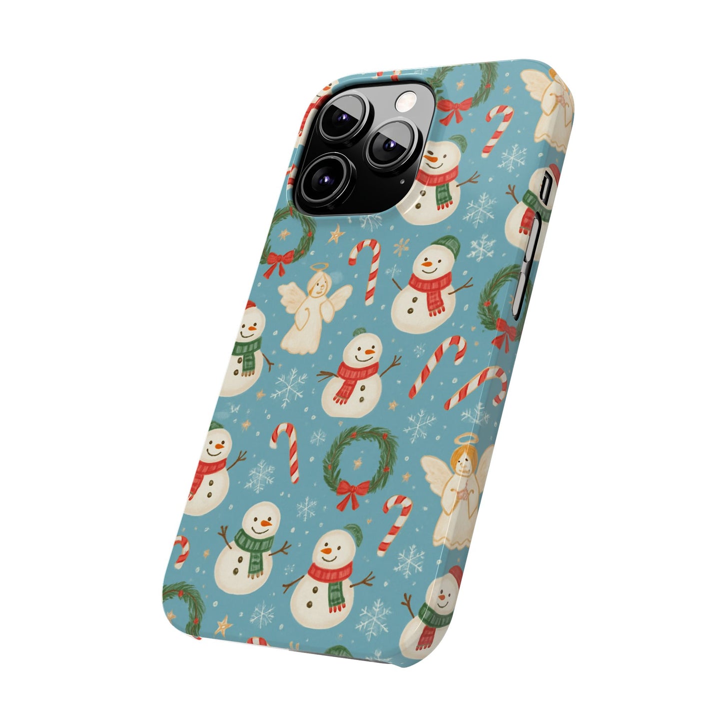 Holiday Snowman Slim Phone Case — Cute Christmas Candy Cane & Wreath Pattern