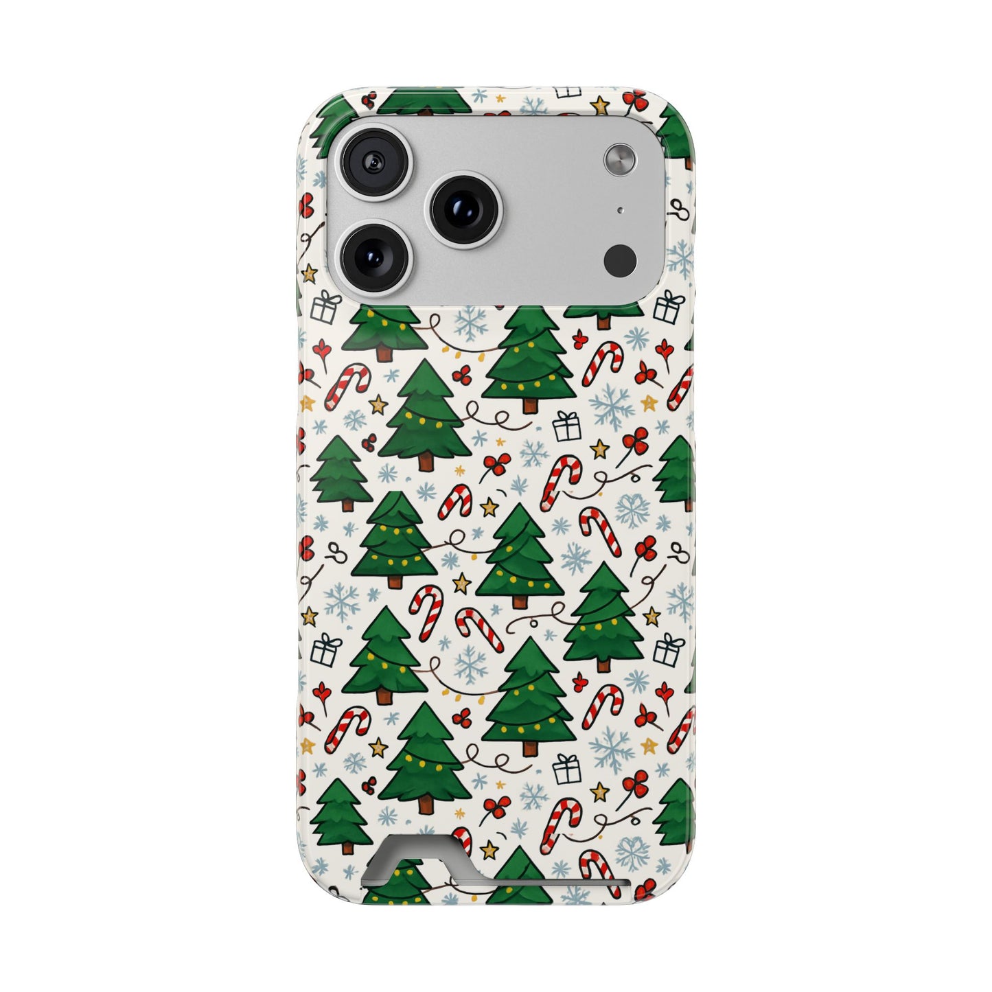 Festive Christmas Trees Phone Card Case – Holiday Candy Cane & Gift Pattern