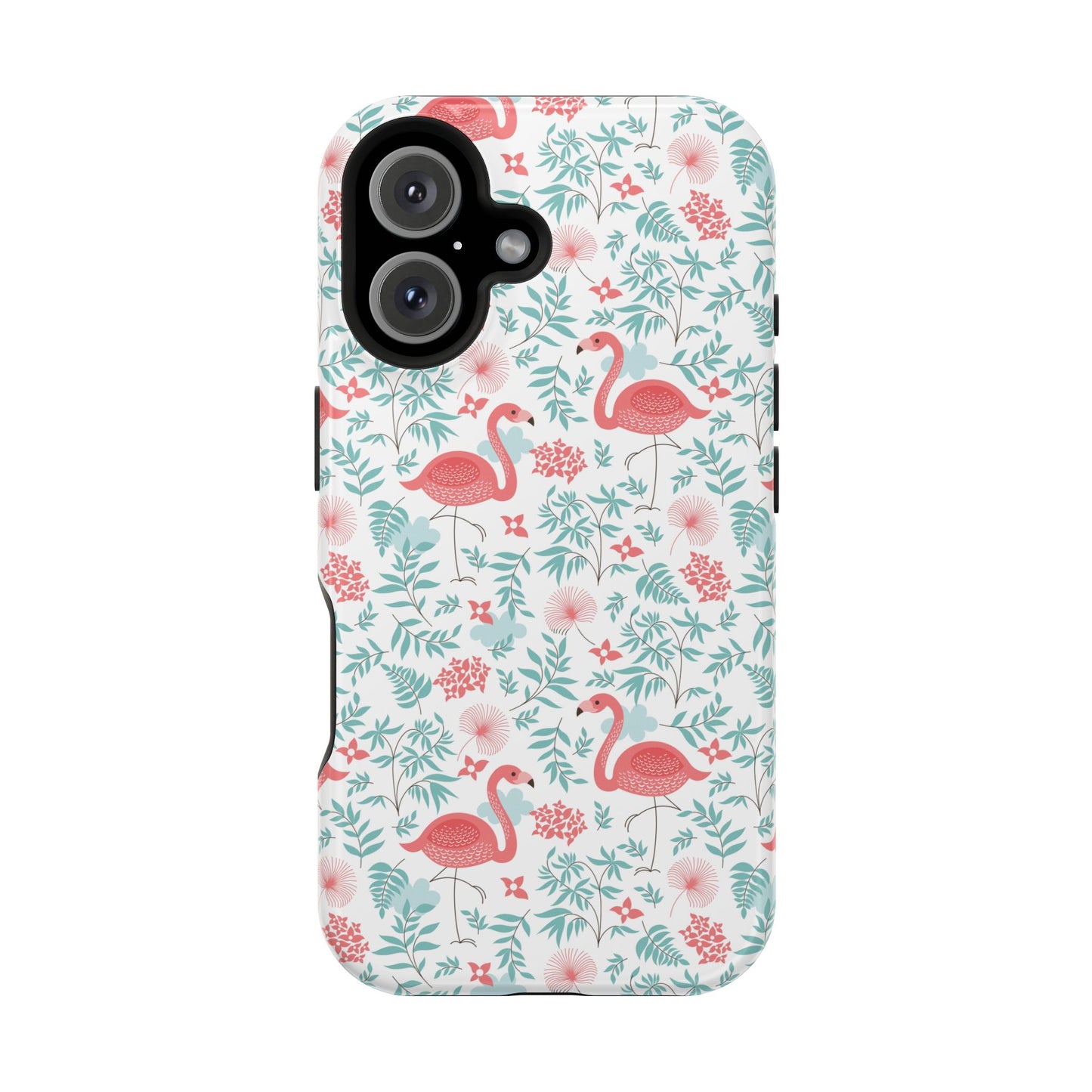 Flamingo Floral Impact Phone Case — Shockproof Protective Cover with Pink Flamingo & Botanical Pattern