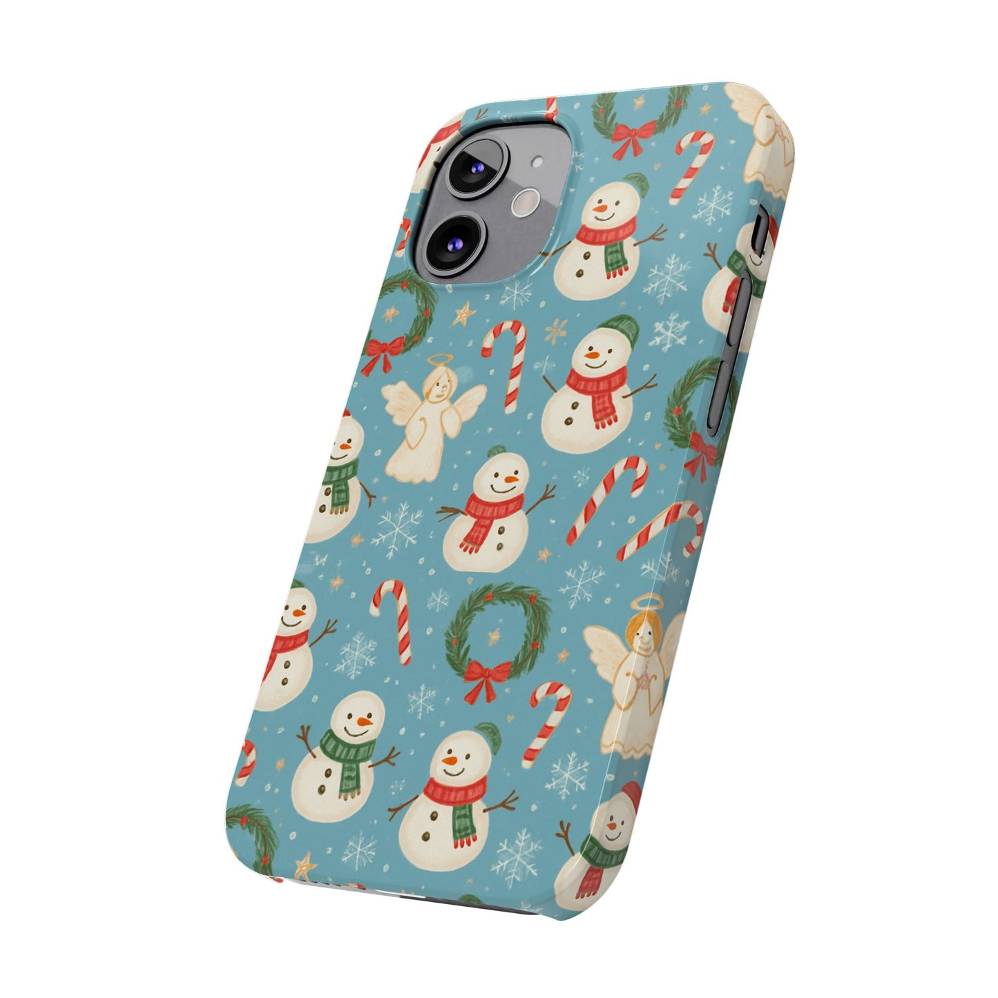 Holiday Snowman Slim Phone Case — Cute Christmas Candy Cane & Wreath Pattern