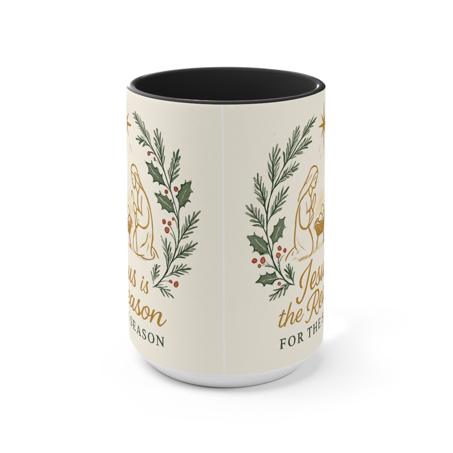 Jesus Is the Reason Accent Mug — Nativity Christmas Coffee Cup (15oz)