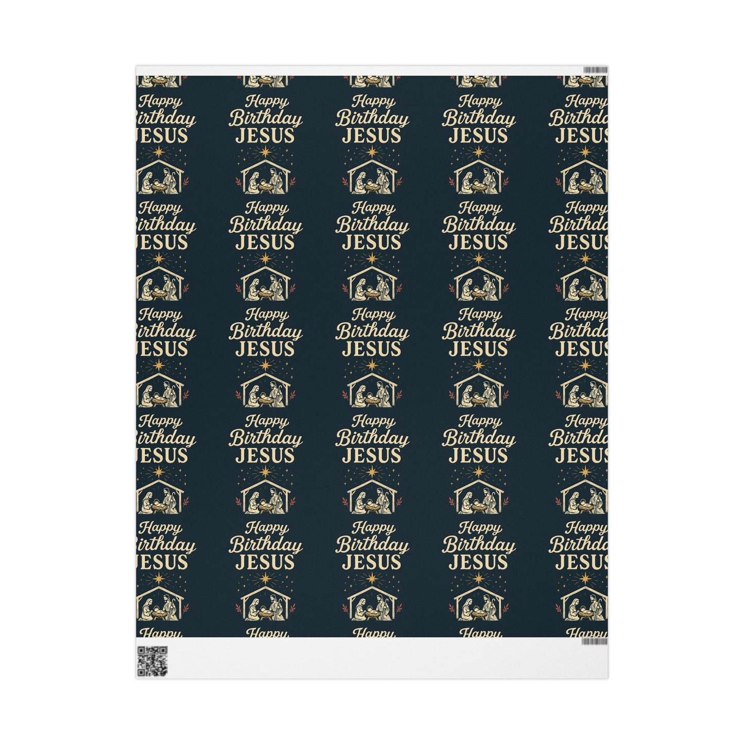 Happy Birthday Jesus and Nativity Scene Pattern Wrapping Paper - Midnight-Blue