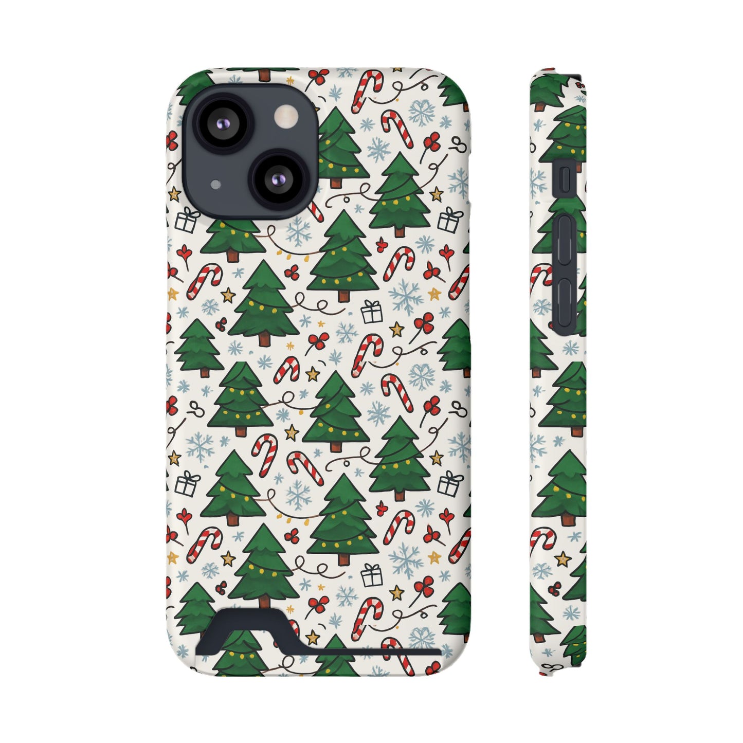 Festive Christmas Trees Phone Card Case – Holiday Candy Cane & Gift Pattern