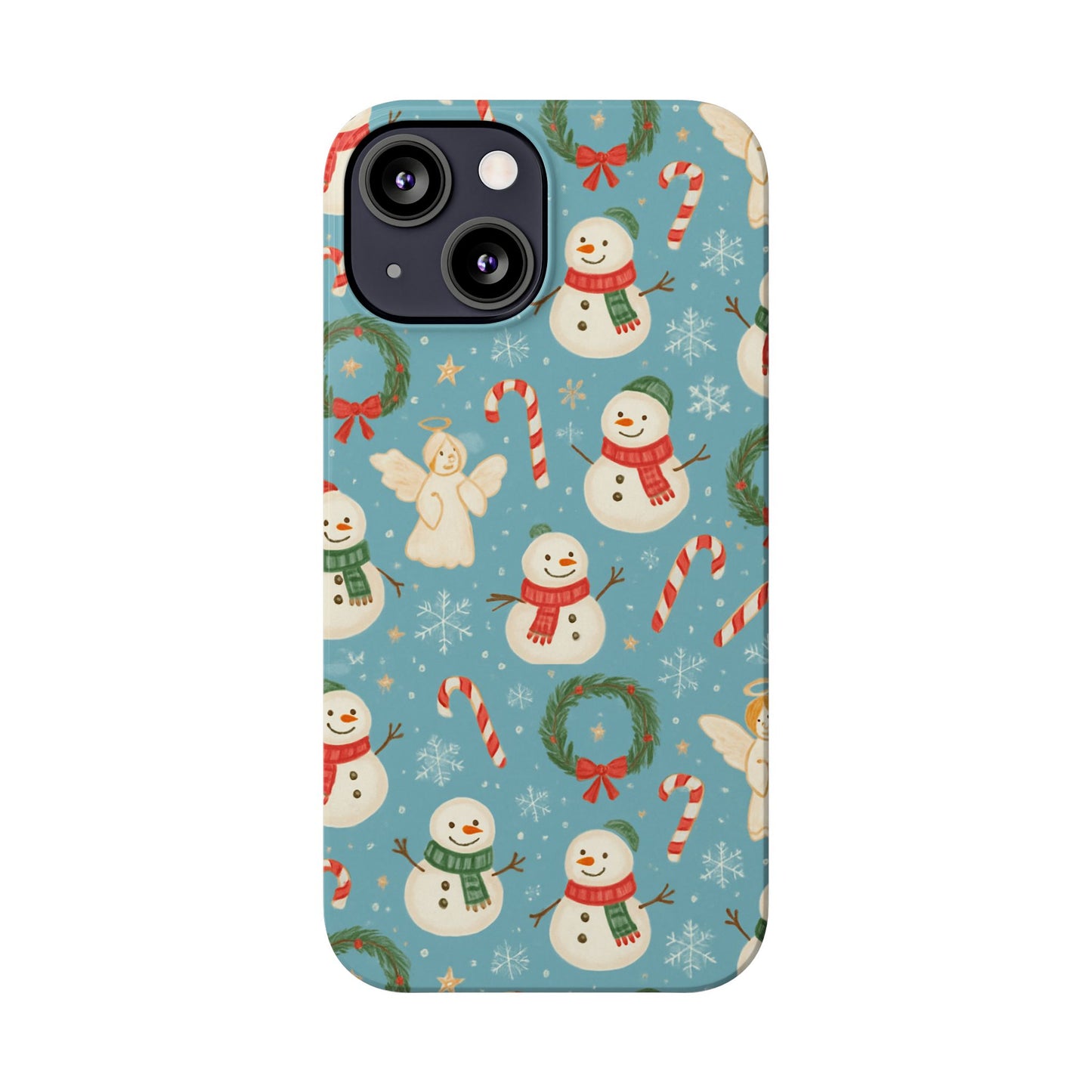 Holiday Snowman Slim Phone Case — Cute Christmas Candy Cane & Wreath Pattern
