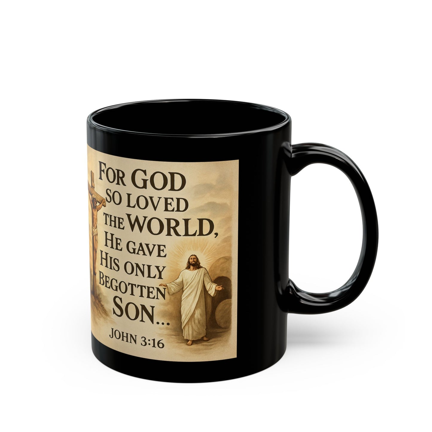 Christian Faith Mug — John 3:16 Scripture Coffee Cup (Black, 11oz/15oz)