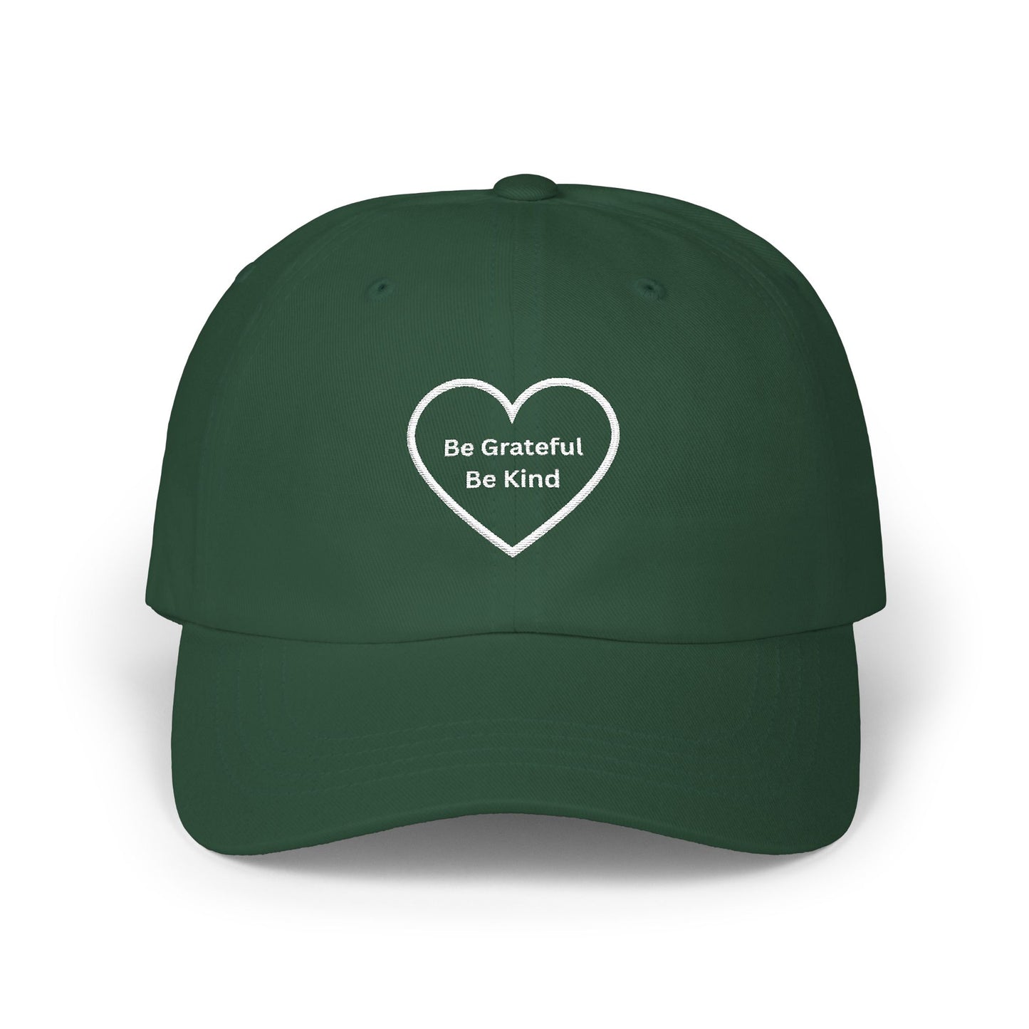 Camo Dad Cap — Embroidered 'Be Grateful Be Kind' Heart