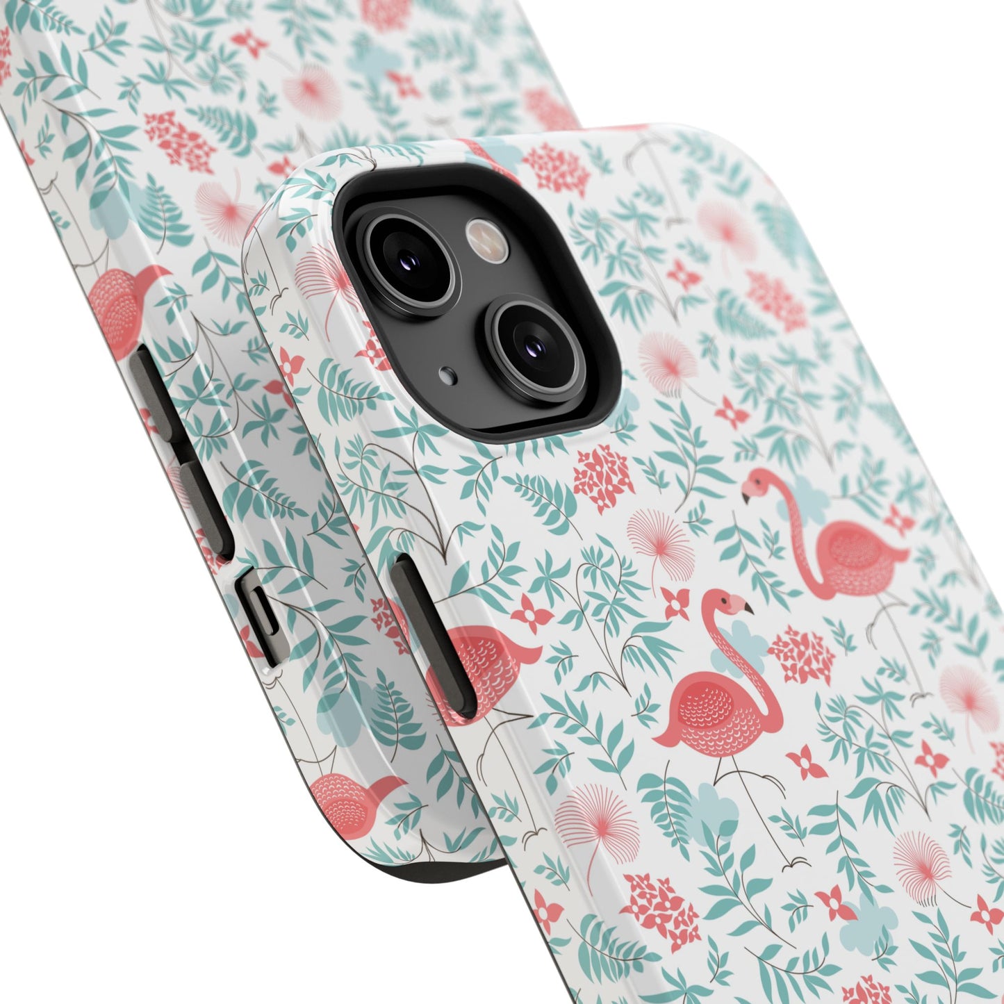 Flamingo Floral Impact Phone Case — Shockproof Protective Cover with Pink Flamingo & Botanical Pattern