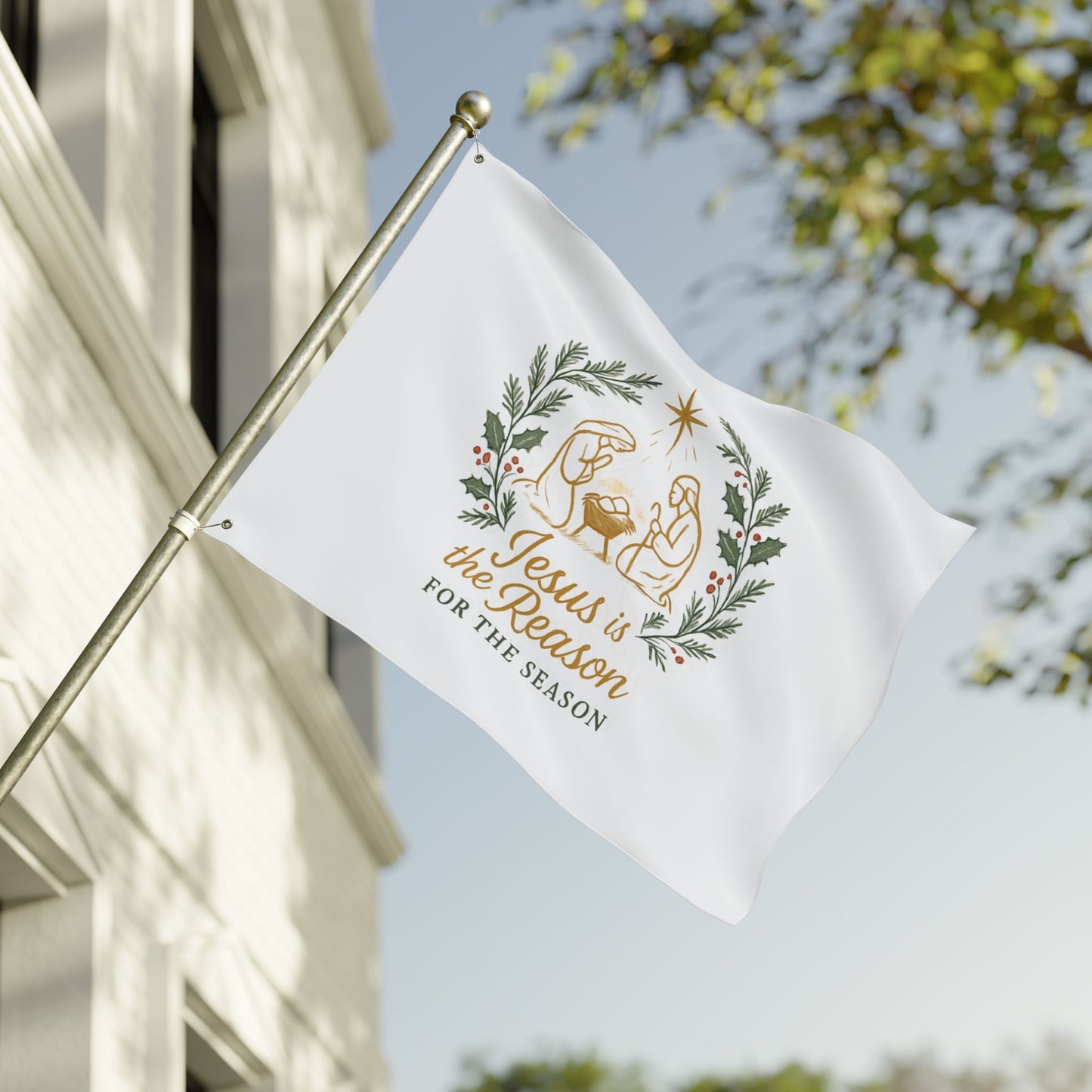 Double-Sided Flag — "Jesus Is the Reason for the Season" Nativity Christmas Flag