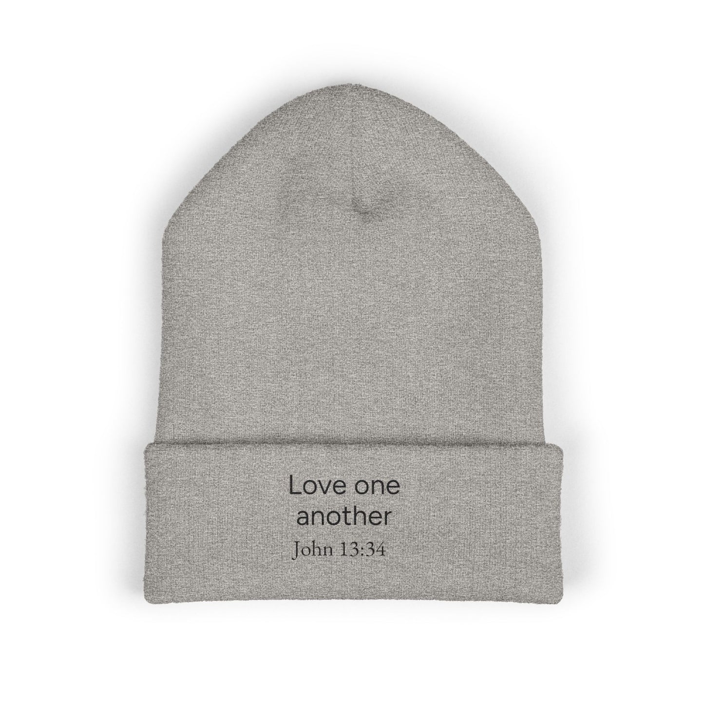 'Love One Another' Embroidered Cuffed Beanie – John 13:34 Christian Knit Hat