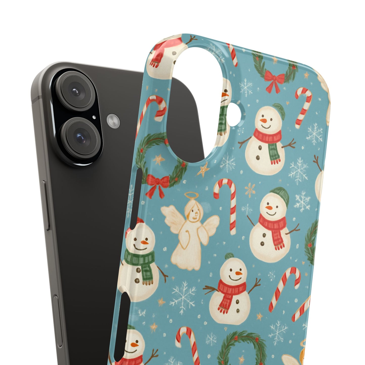 Holiday Snowman Slim Phone Case — Cute Christmas Candy Cane & Wreath Pattern