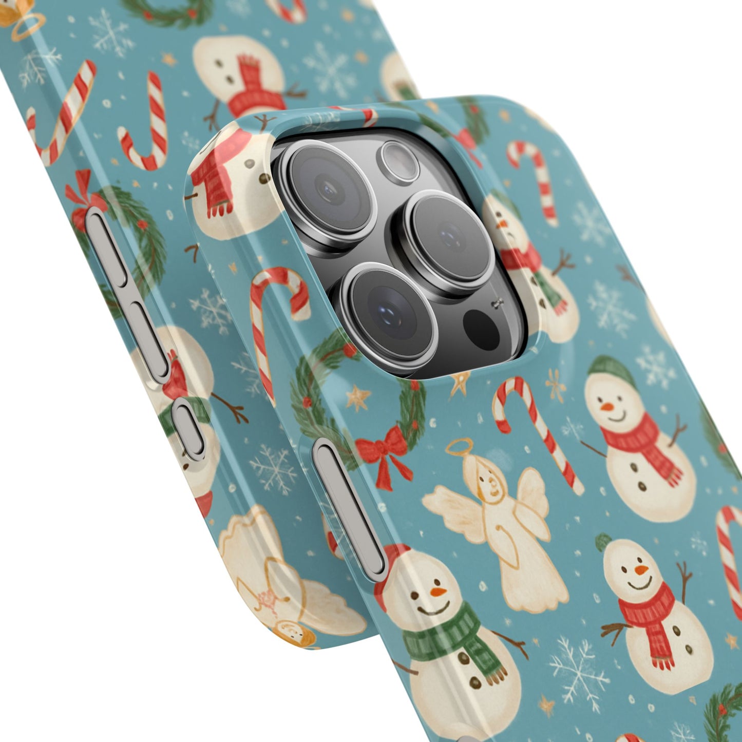 Holiday Snowman Slim Phone Case — Cute Christmas Candy Cane & Wreath Pattern