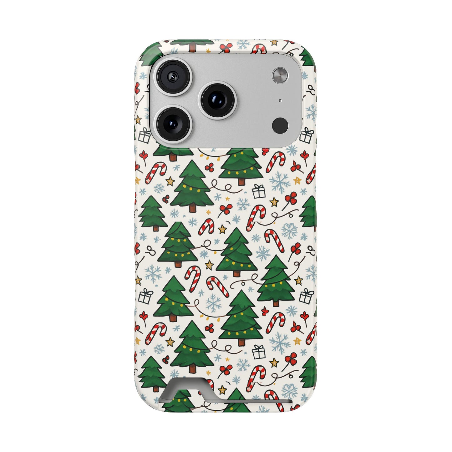 Festive Christmas Trees Phone Card Case – Holiday Candy Cane & Gift Pattern