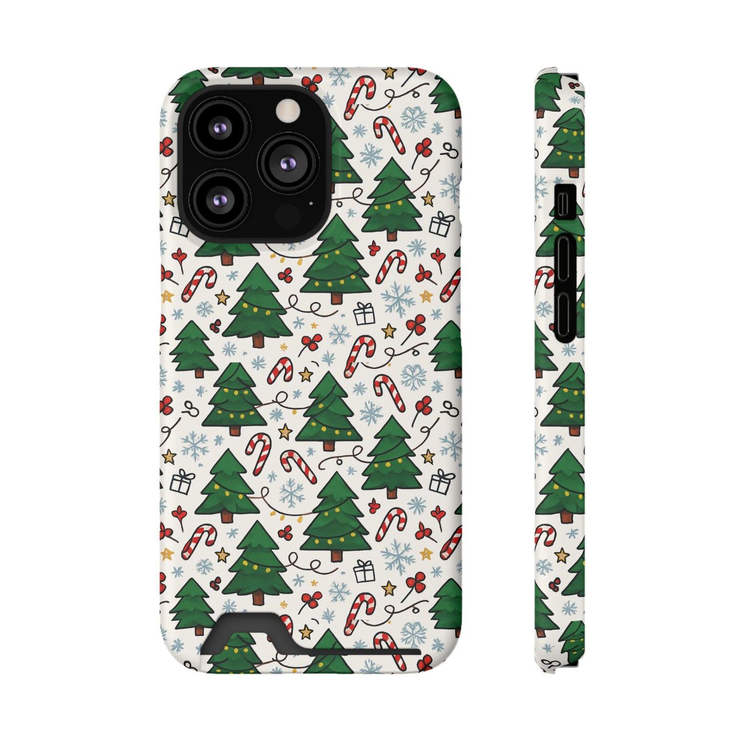 Festive Christmas Trees Phone Card Case – Holiday Candy Cane & Gift Pattern