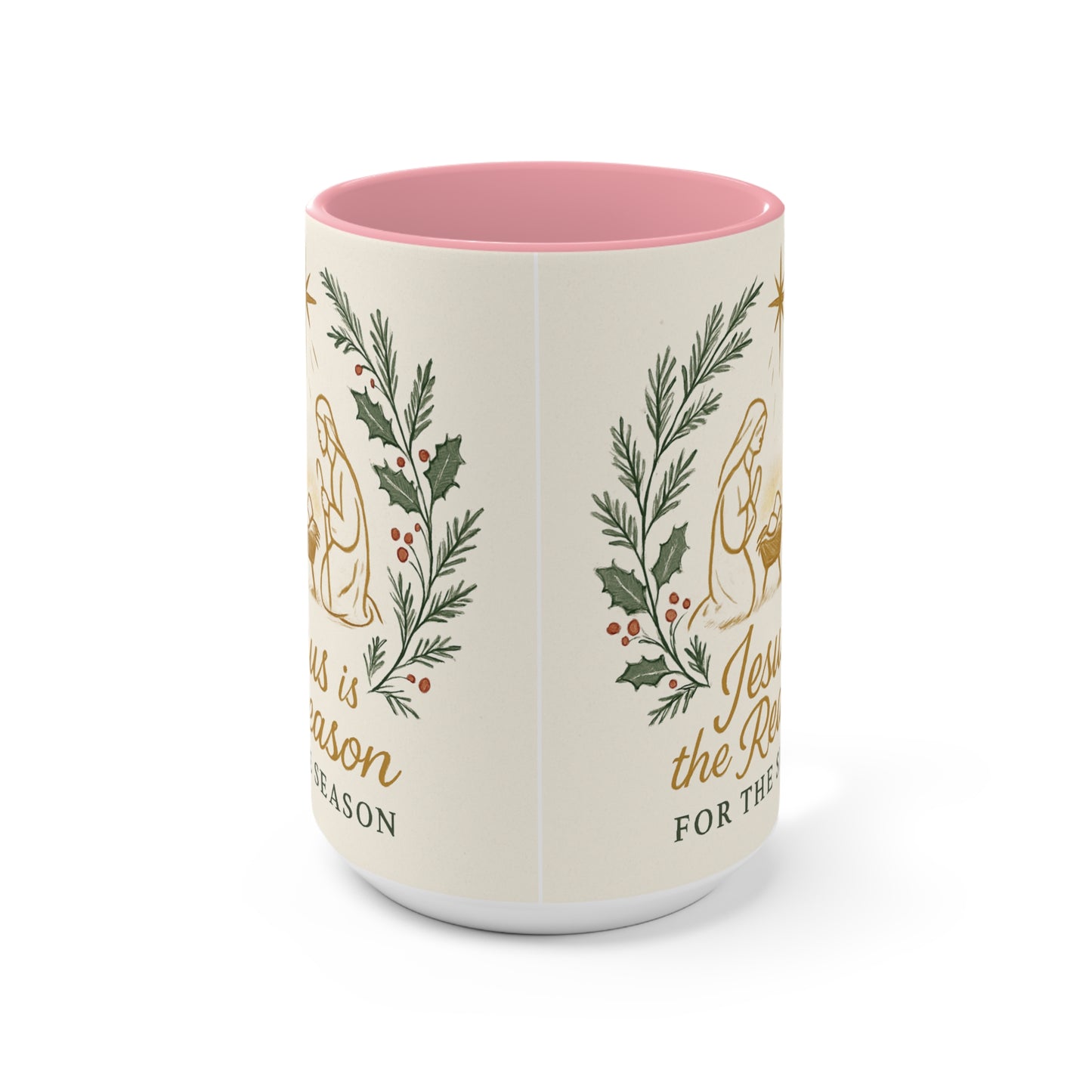 Jesus Is the Reason Accent Mug — Nativity Christmas Coffee Cup (15oz)