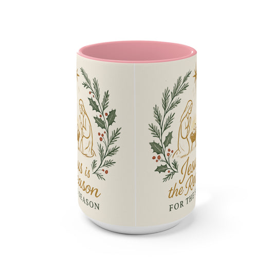 Jesus Is the Reason Accent Mug — Nativity Christmas Coffee Cup (15oz)