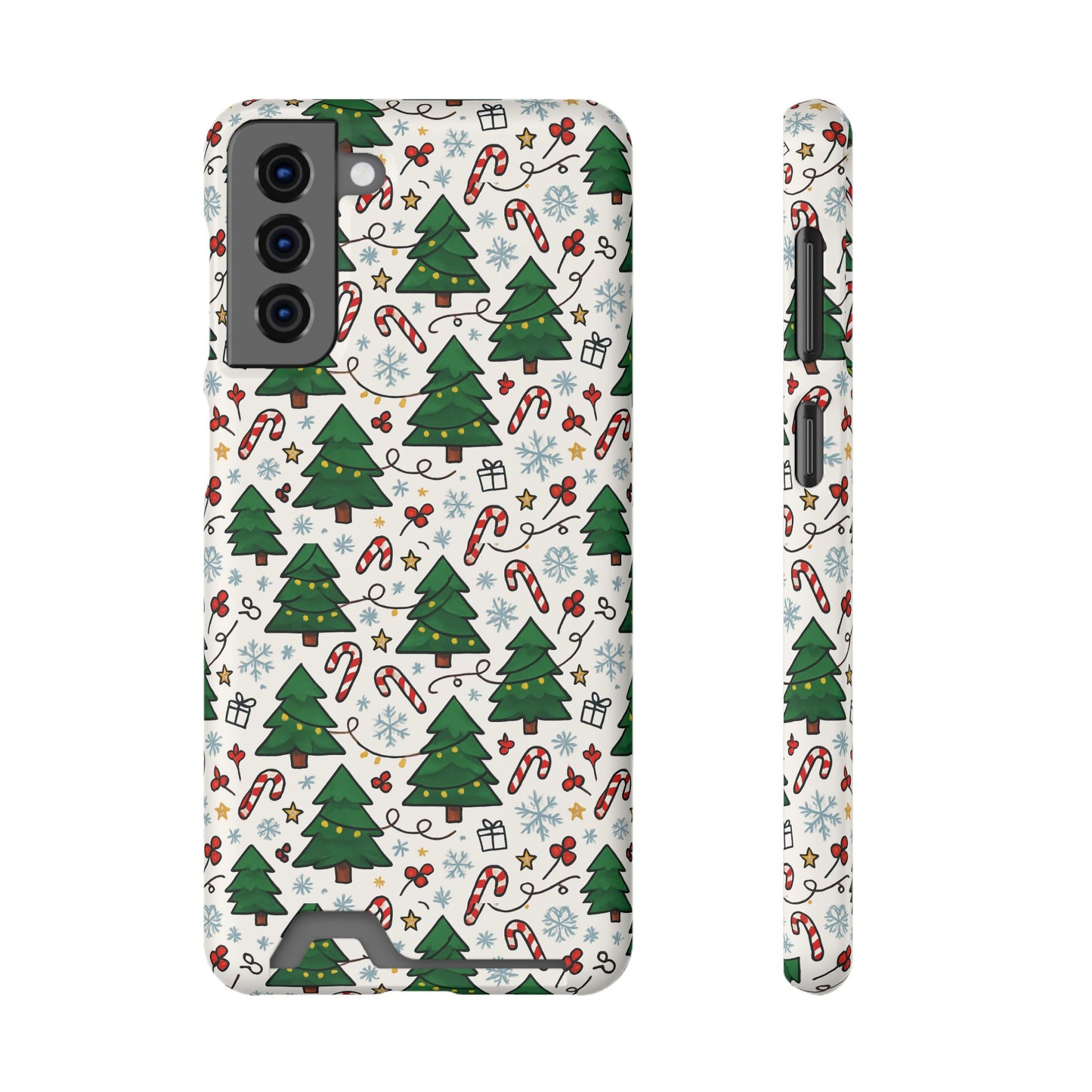 Festive Christmas Trees Phone Card Case – Holiday Candy Cane & Gift Pattern