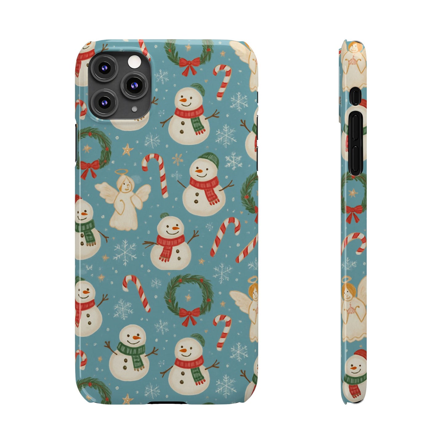 Holiday Snowman Slim Phone Case — Cute Christmas Candy Cane & Wreath Pattern