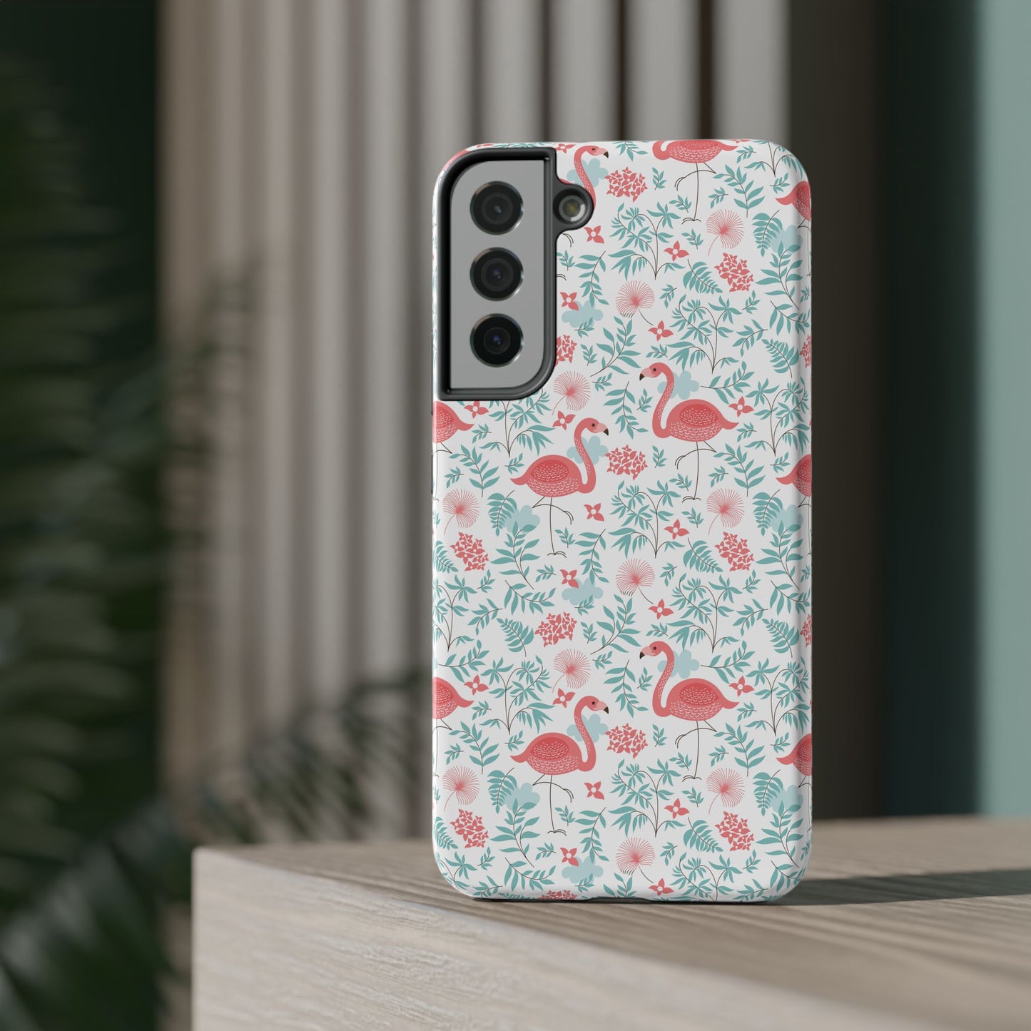 Flamingo Floral Impact Phone Case — Shockproof Protective Cover with Pink Flamingo & Botanical Pattern