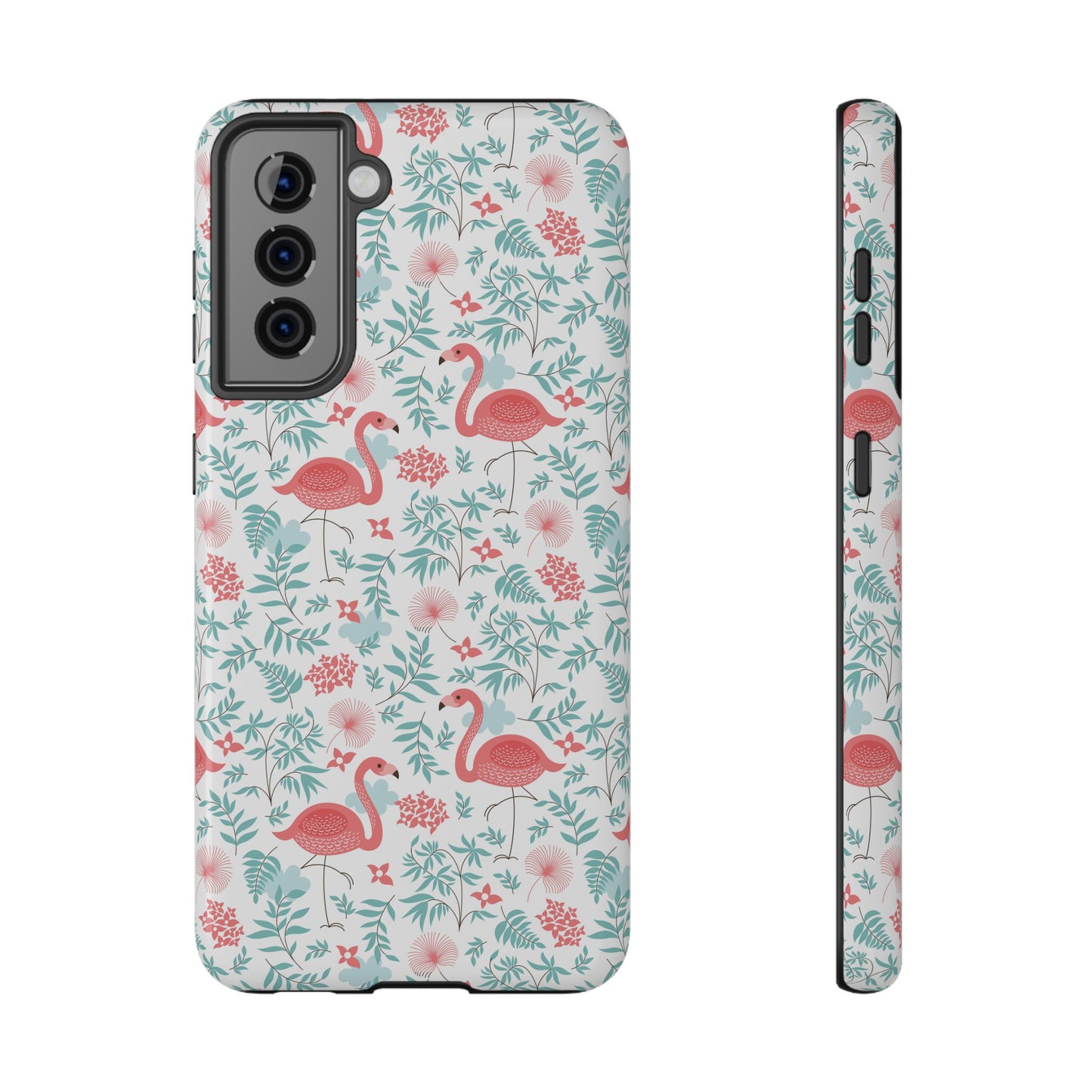 Flamingo Floral Impact Phone Case — Shockproof Protective Cover with Pink Flamingo & Botanical Pattern