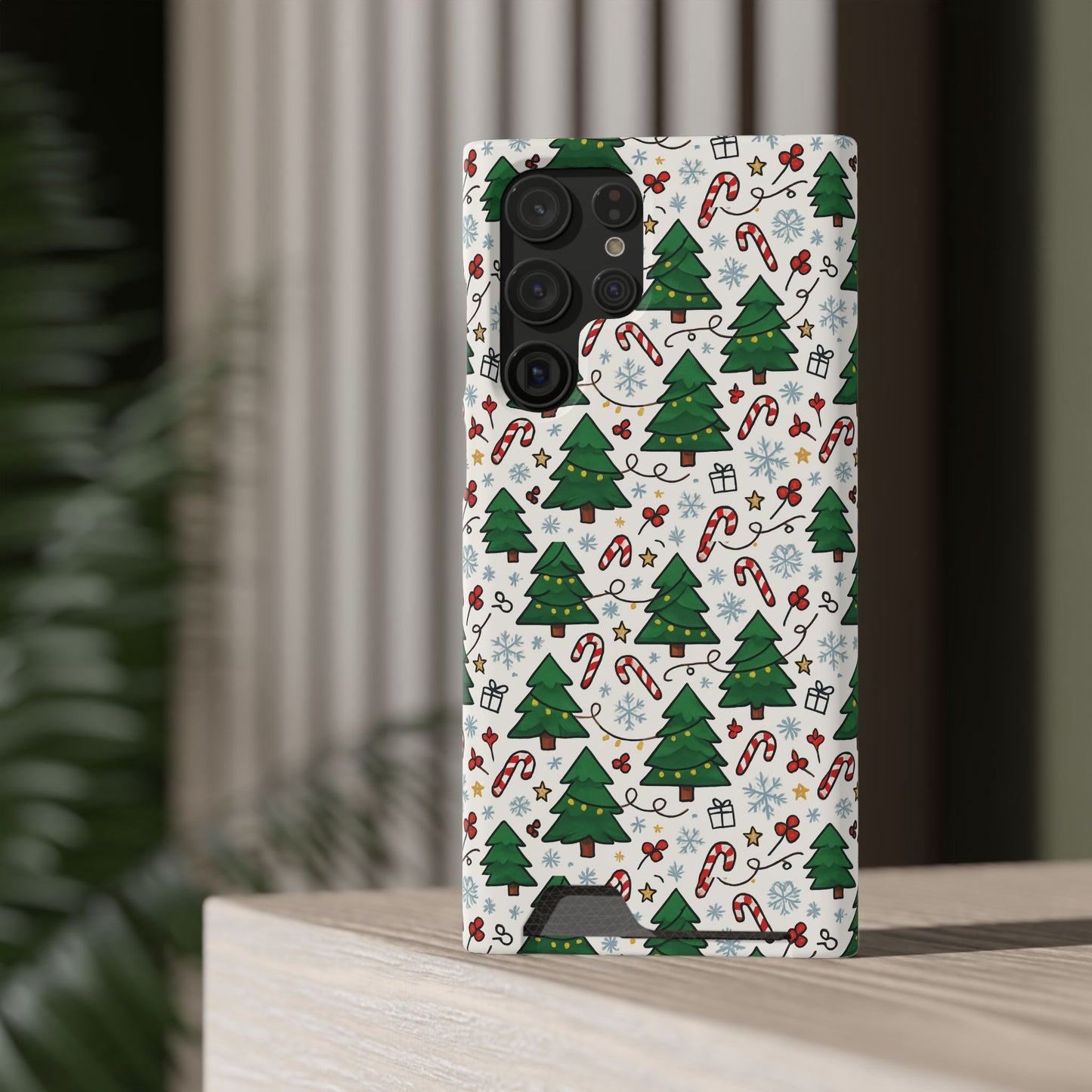 Festive Christmas Trees Phone Card Case – Holiday Candy Cane & Gift Pattern