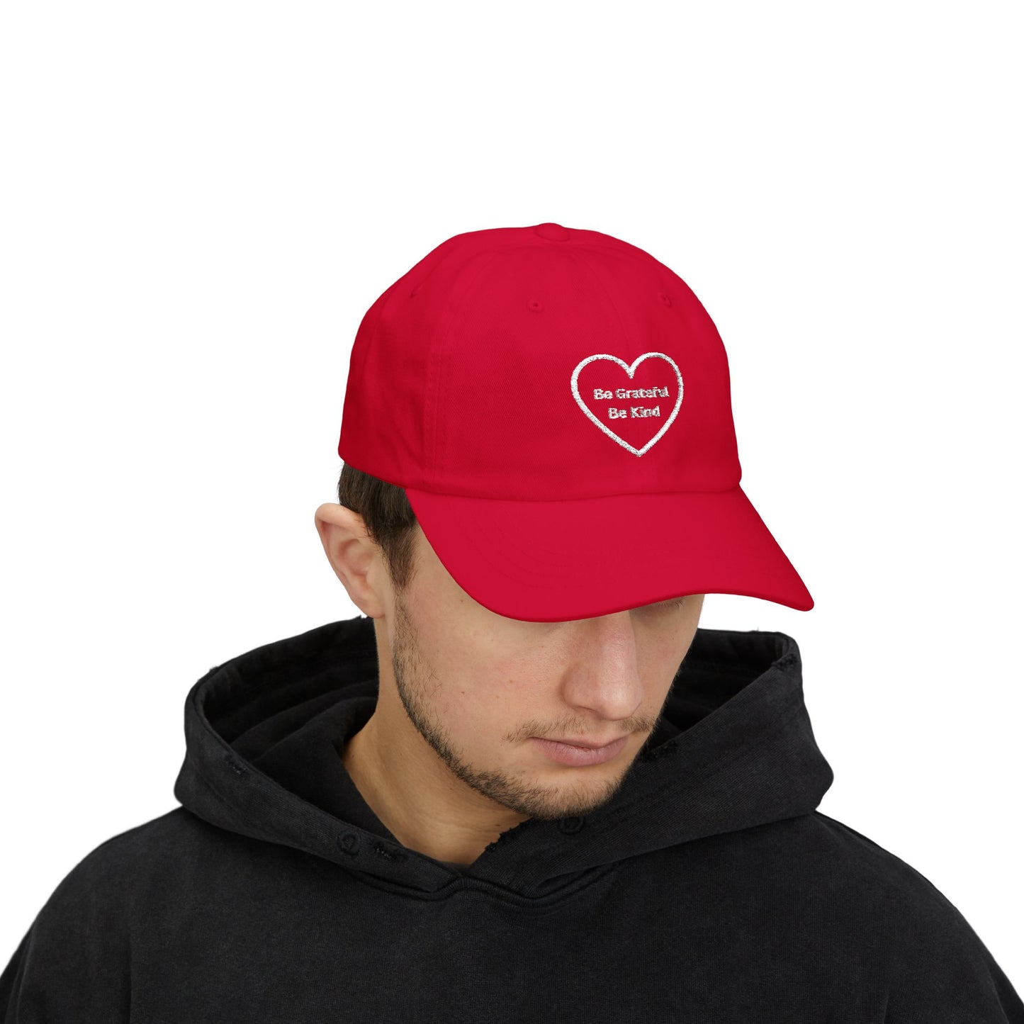 Camo Dad Cap — Embroidered 'Be Grateful Be Kind' Heart