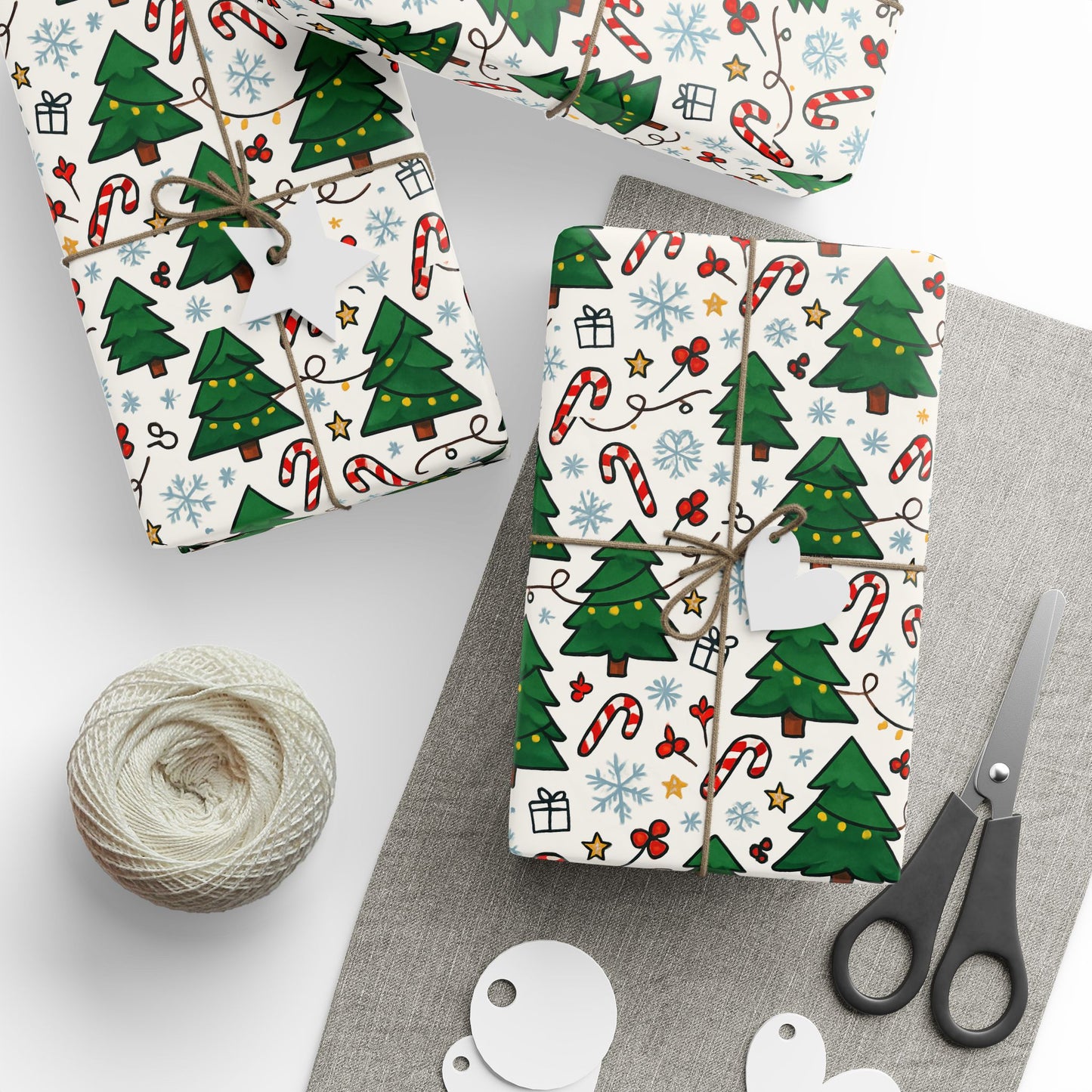 Christmas Trees & Candy Canes Wrapping Paper Roll — Festive Holiday Gift Wrap