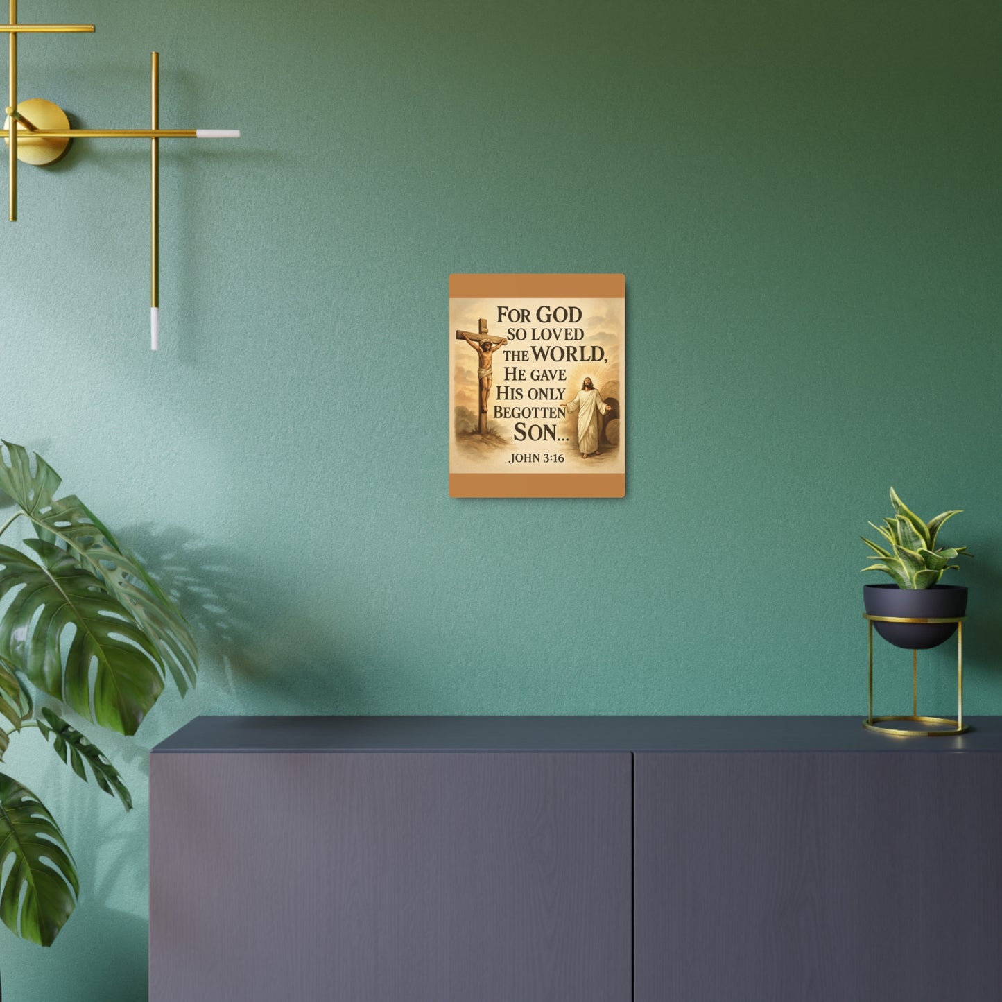 God So Loved the World Metal Art Sign — Jesus Scripture Wall Decor