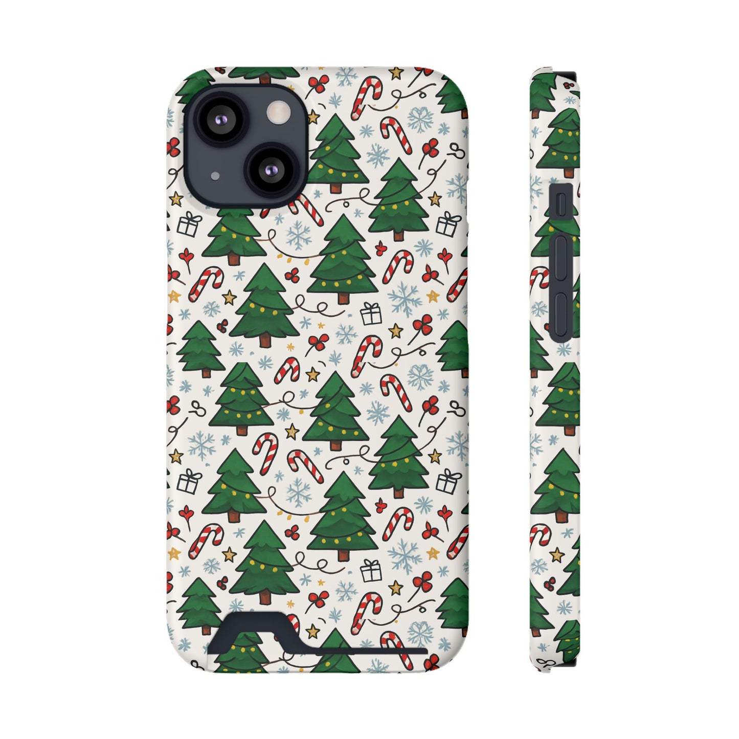 Festive Christmas Trees Phone Card Case – Holiday Candy Cane & Gift Pattern