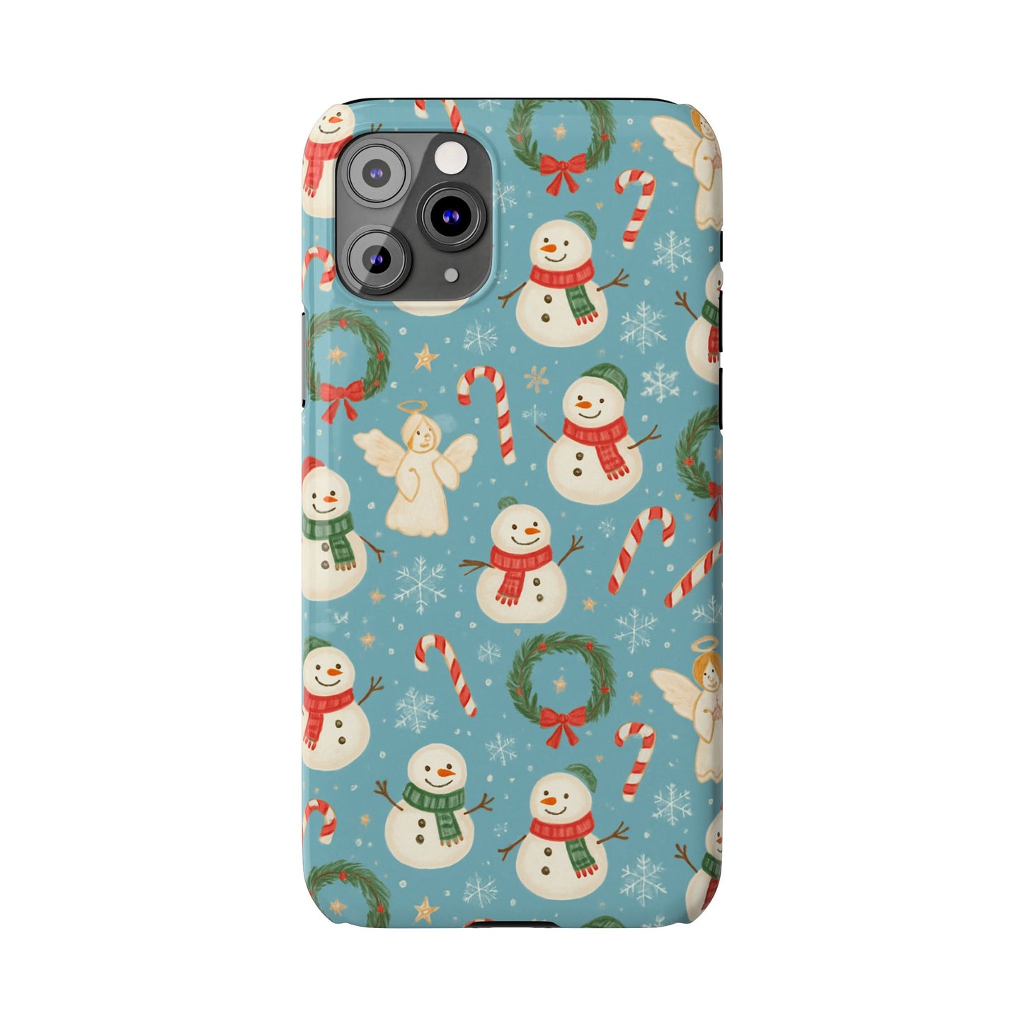 Holiday Snowman Slim Phone Case — Cute Christmas Candy Cane & Wreath Pattern