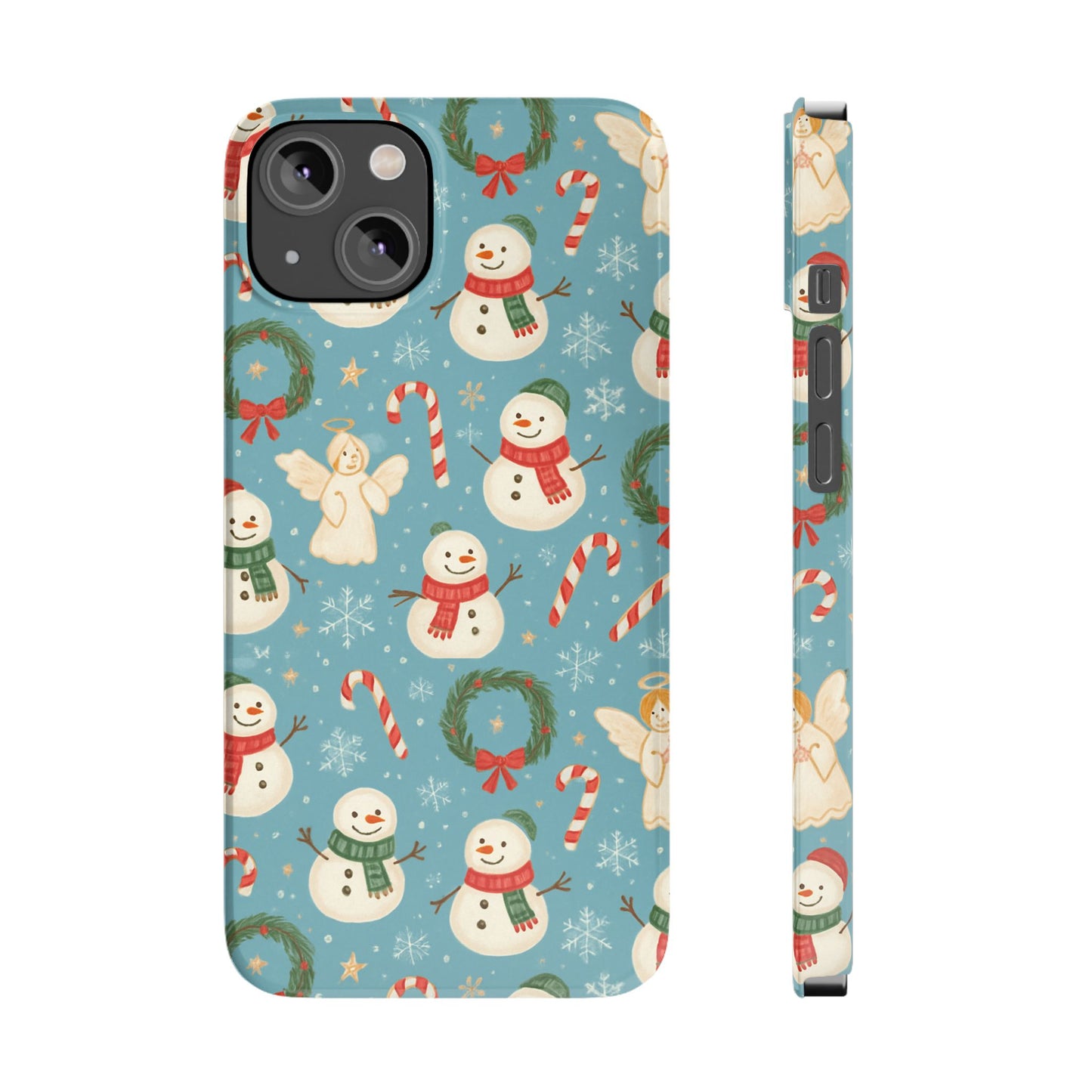 Holiday Snowman Slim Phone Case — Cute Christmas Candy Cane & Wreath Pattern